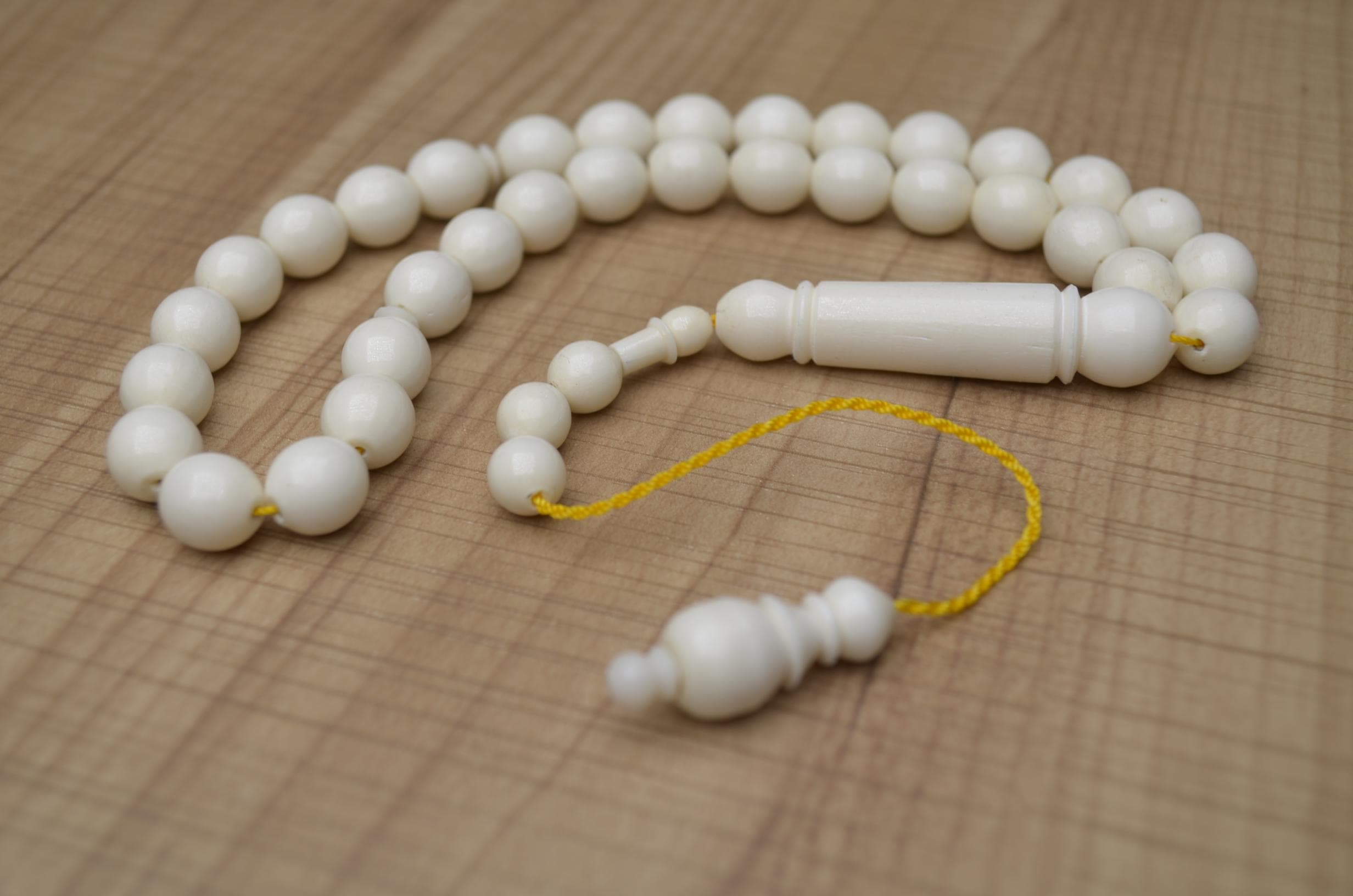 All White Camel Bone Style Tasbih, 33 Beads with Matching Imam, Handmade Muslim Misbaha, Bone Colored Rosary, Men's Gift, White Prayer Beads - image 3