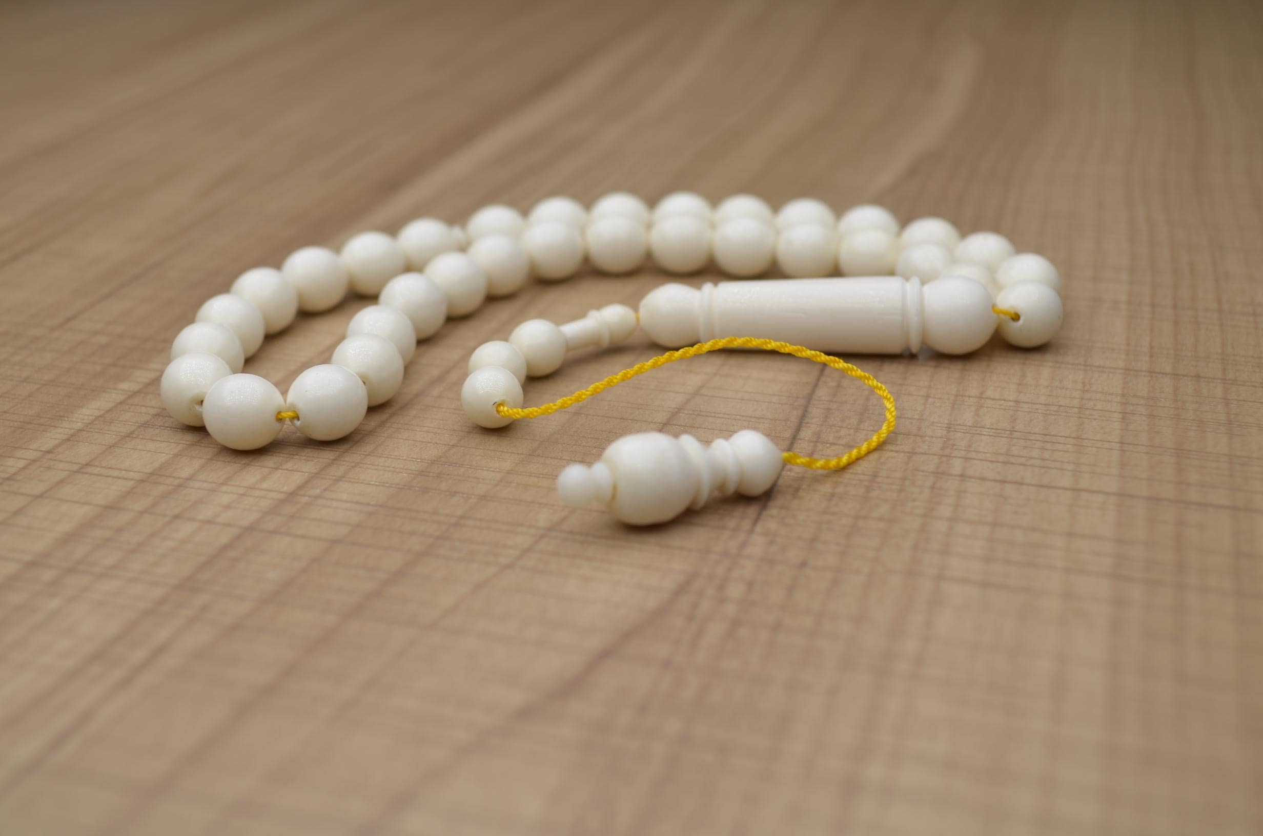 All White Camel Bone Style Tasbih, 33 Beads with Matching Imam, Handmade Muslim Misbaha, Bone Colored Rosary, Men's Gift, White Prayer Beads
