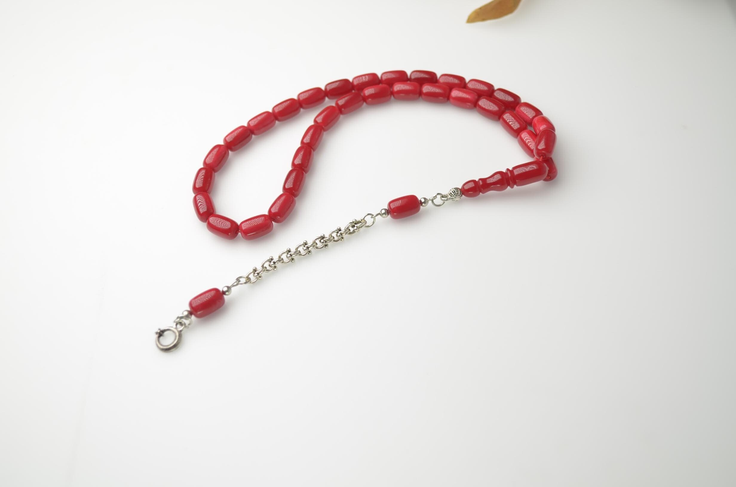 Red Amber Powder Tasbih, 33 Beads Islamic Rosary, Muslim Misbaha, Cylindrical Prayer Beads, Eid Ramadan Gift for Men, Red Worry Beads - image 4