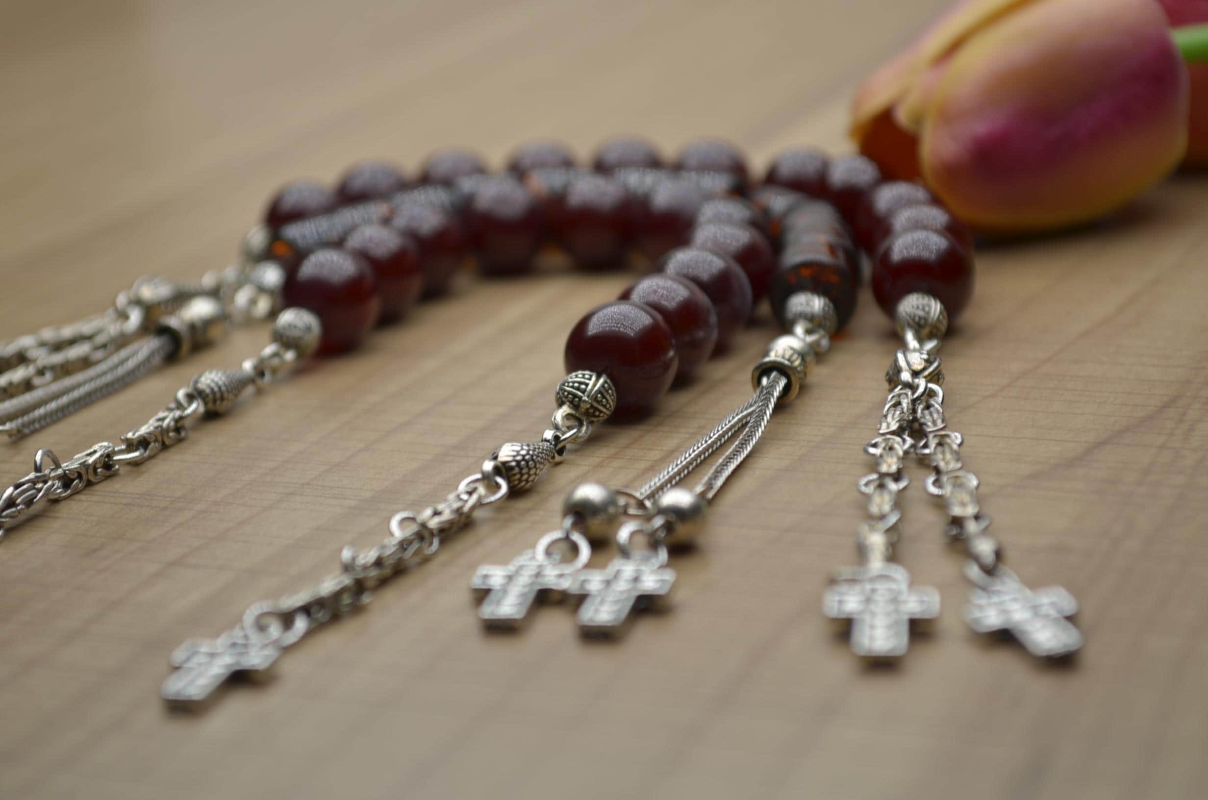 Cylindrical Pressed Amber Prayer Beads, Muslim Tasbeh, Rosary, Tesbih, Dua Tespih, Amber, Christian Prayer Beads, Pocket Rosary, Men's Gift, - image 3