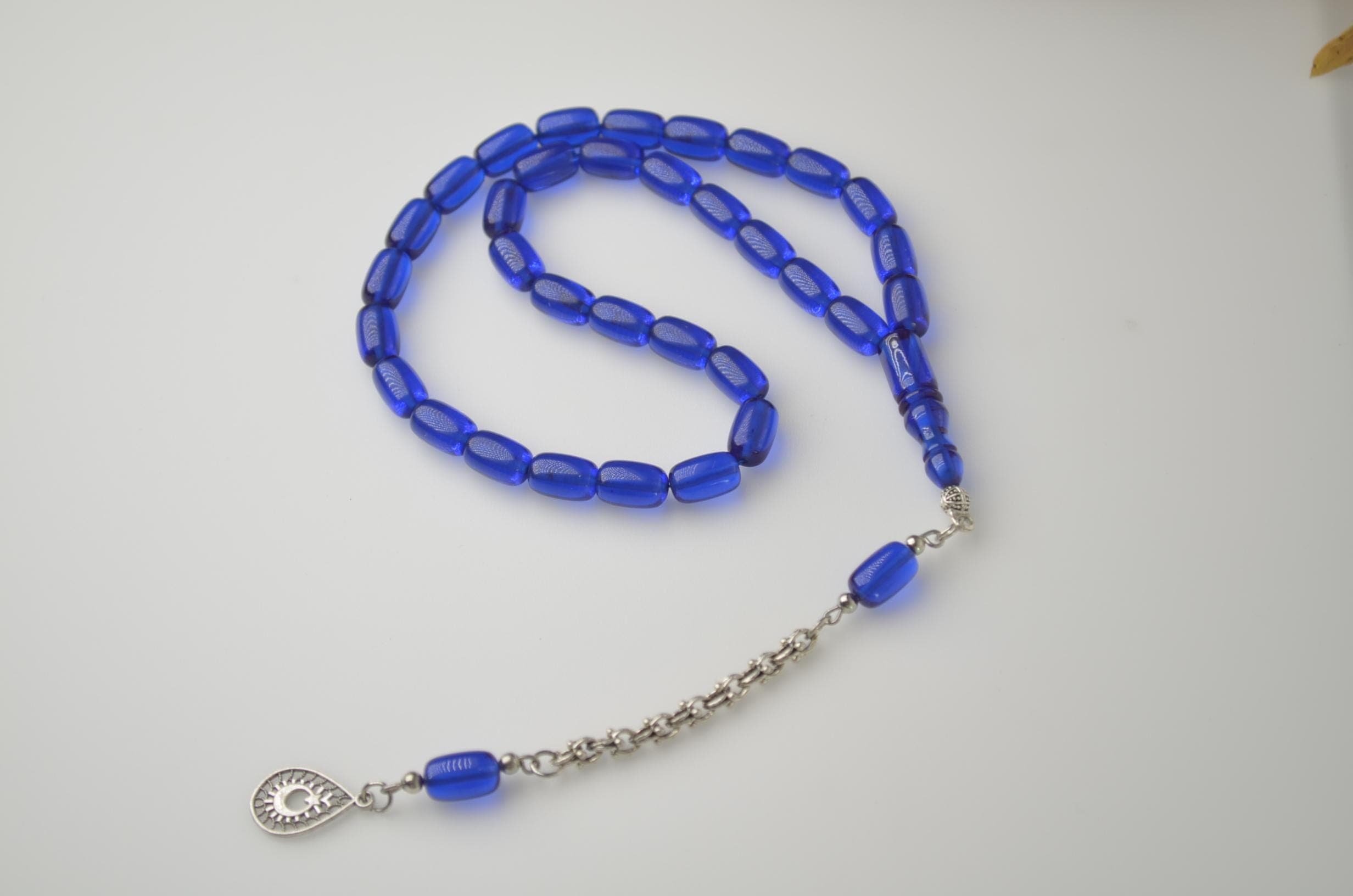 Blue Amber Powder Tasbih, 33 Beads Islamic Rosary, Muslim Misbaha, Cylindrical Prayer Beads, Eid Ramadan Gift for Men, Blue Worry Beads - image 5