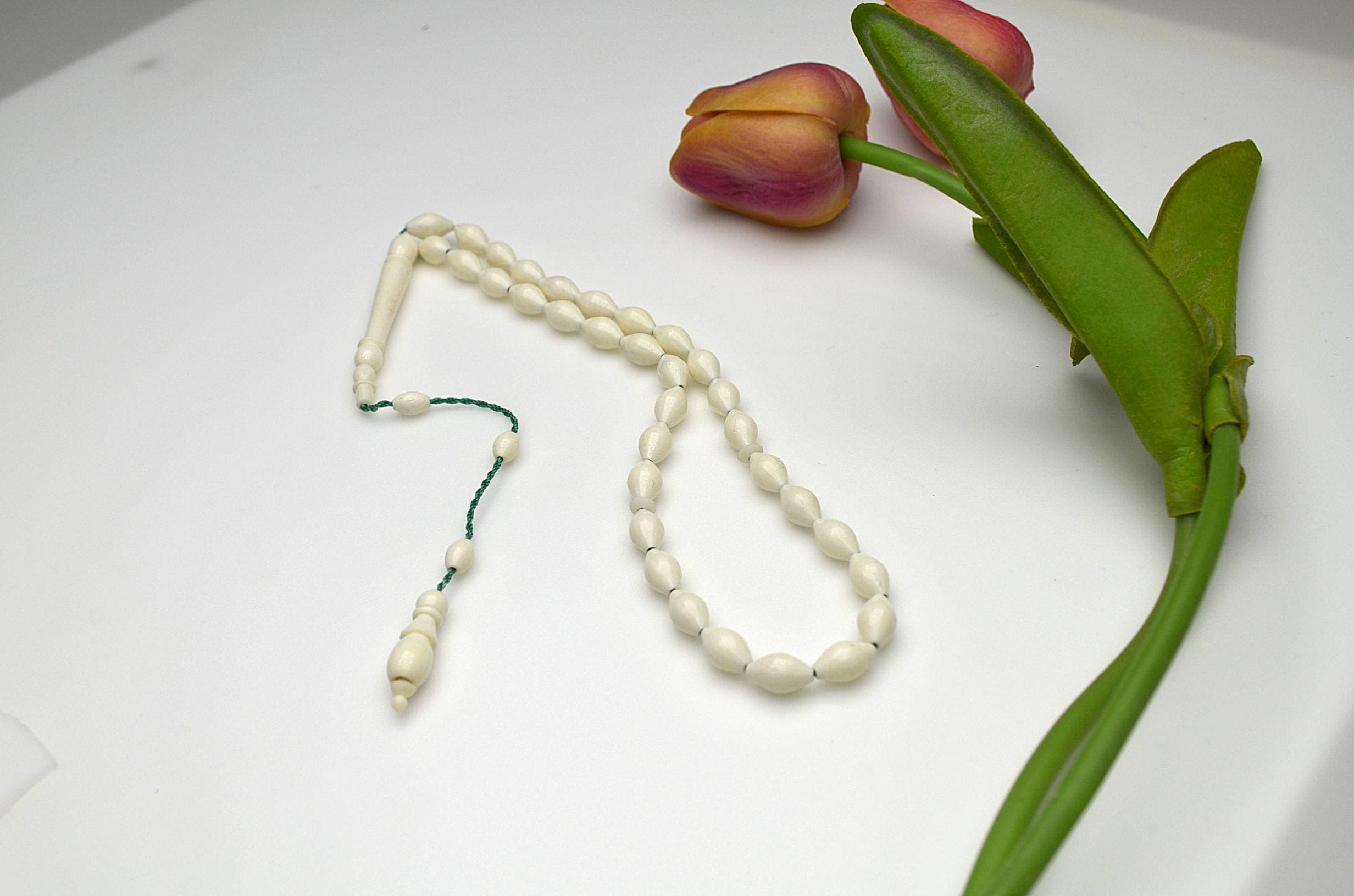 Spiritual Green Cord Tasbih, White Camel Bone Style, 33 Beads, Matching Imam, Traditional Muslim Misbaha, White Rosary, Islamic Faith Gift, - image 4