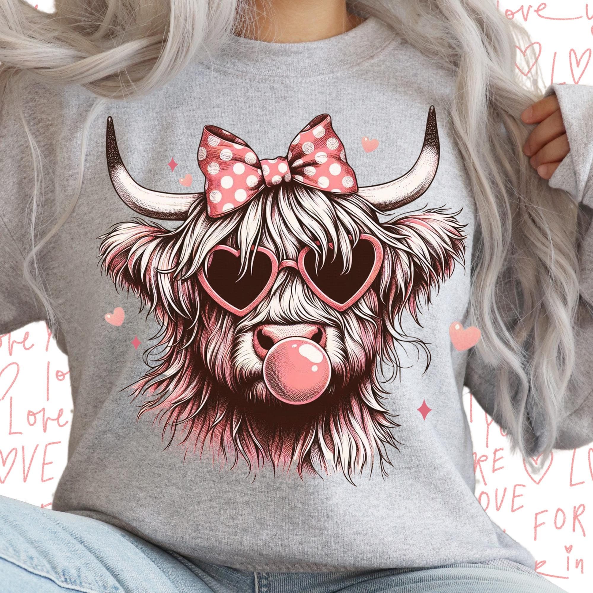 Saint Valentin Vache Highland Png, Coquette De La Saint Valentin, Saint Valentin Png, Design PNG Saint Valentin, Amour Png, Western Valentin, Design