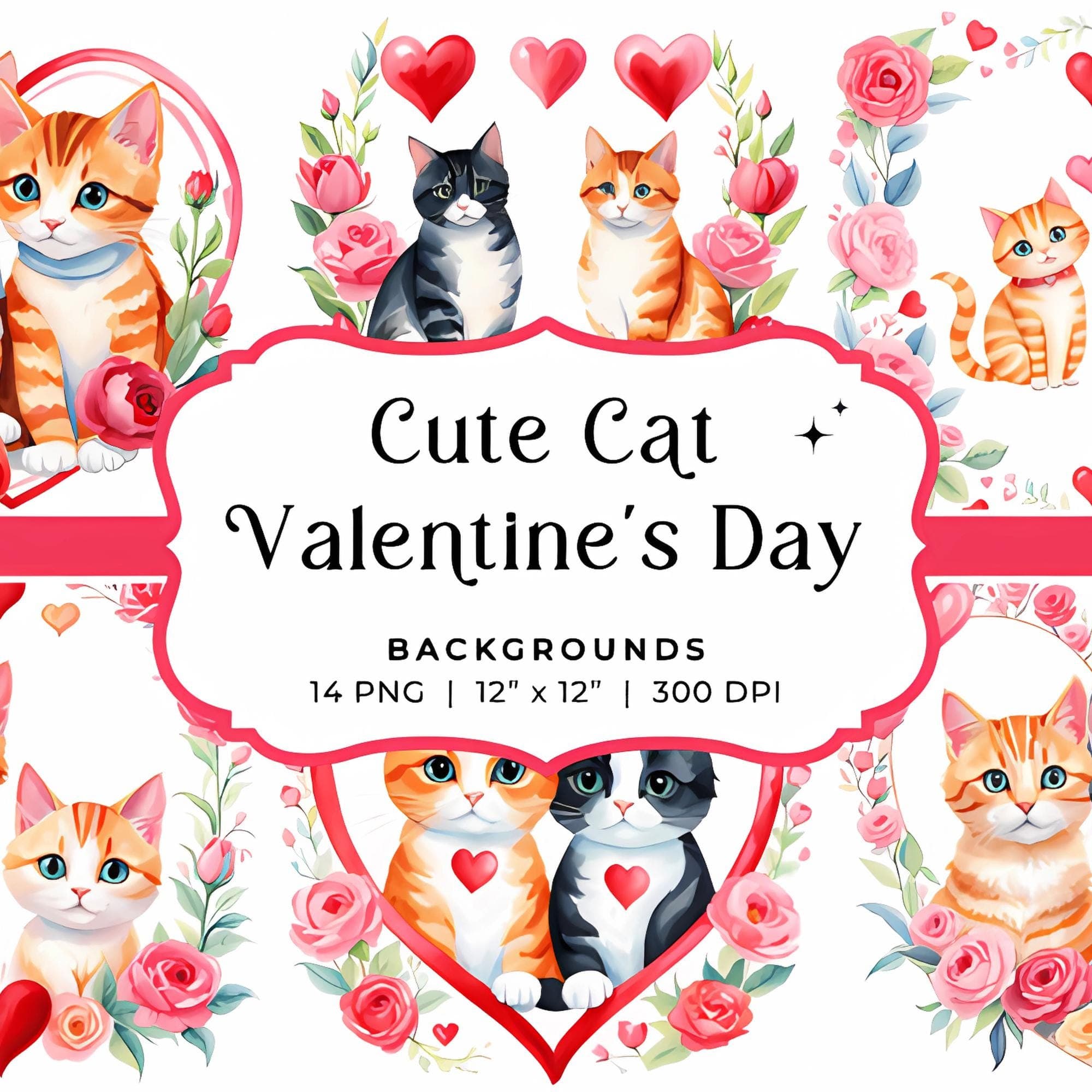 14 Cat Valentine Hearts PNG | Cat Mom Valentine’s Day Design | Cat Lover Gift Sublimation Digital File | Cat Mom Svg PNG | Cat lover SVG