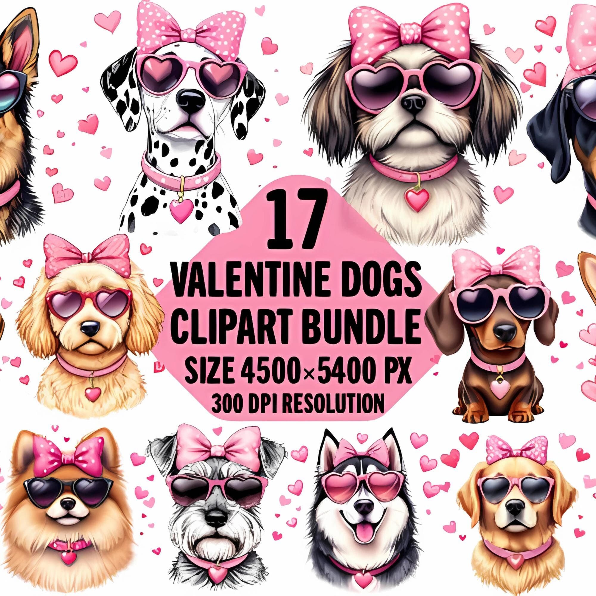 17 Valentine Dogs clipart Bundle | Heart Dog PNG Clipart | Pet Sublimation Design | Trending PNG | pet valentine | 2025 Valentine editions