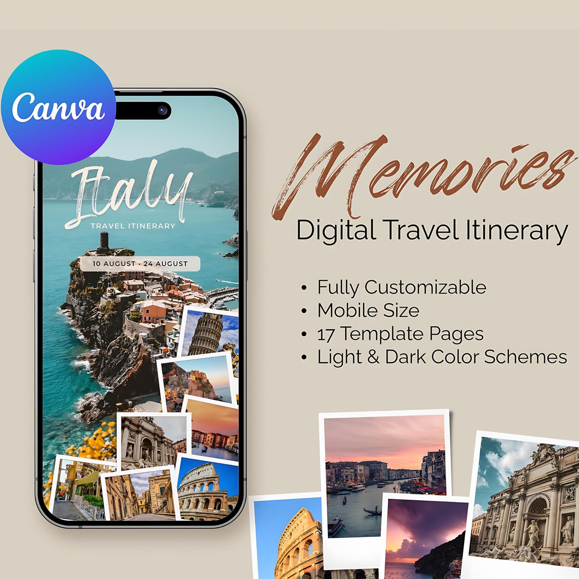 Travel Itinerary Digital Template | Travel Agent Planner | Traveling Guide | Mobile Trip Itinerary Template | Editable Canva Template