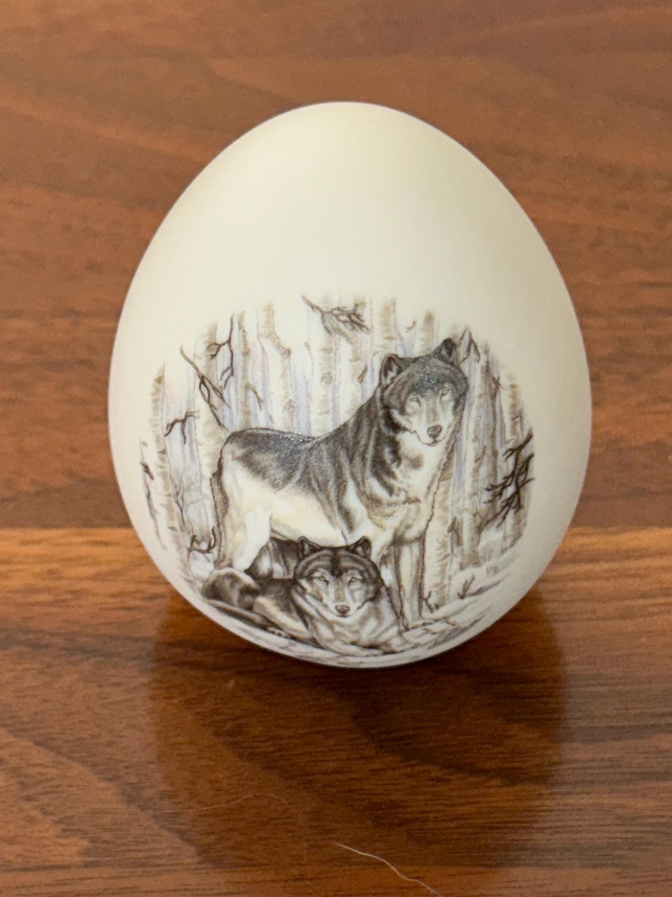Vintage Decorative Egg with Wolf Scene 3" tall - Heavy Egg