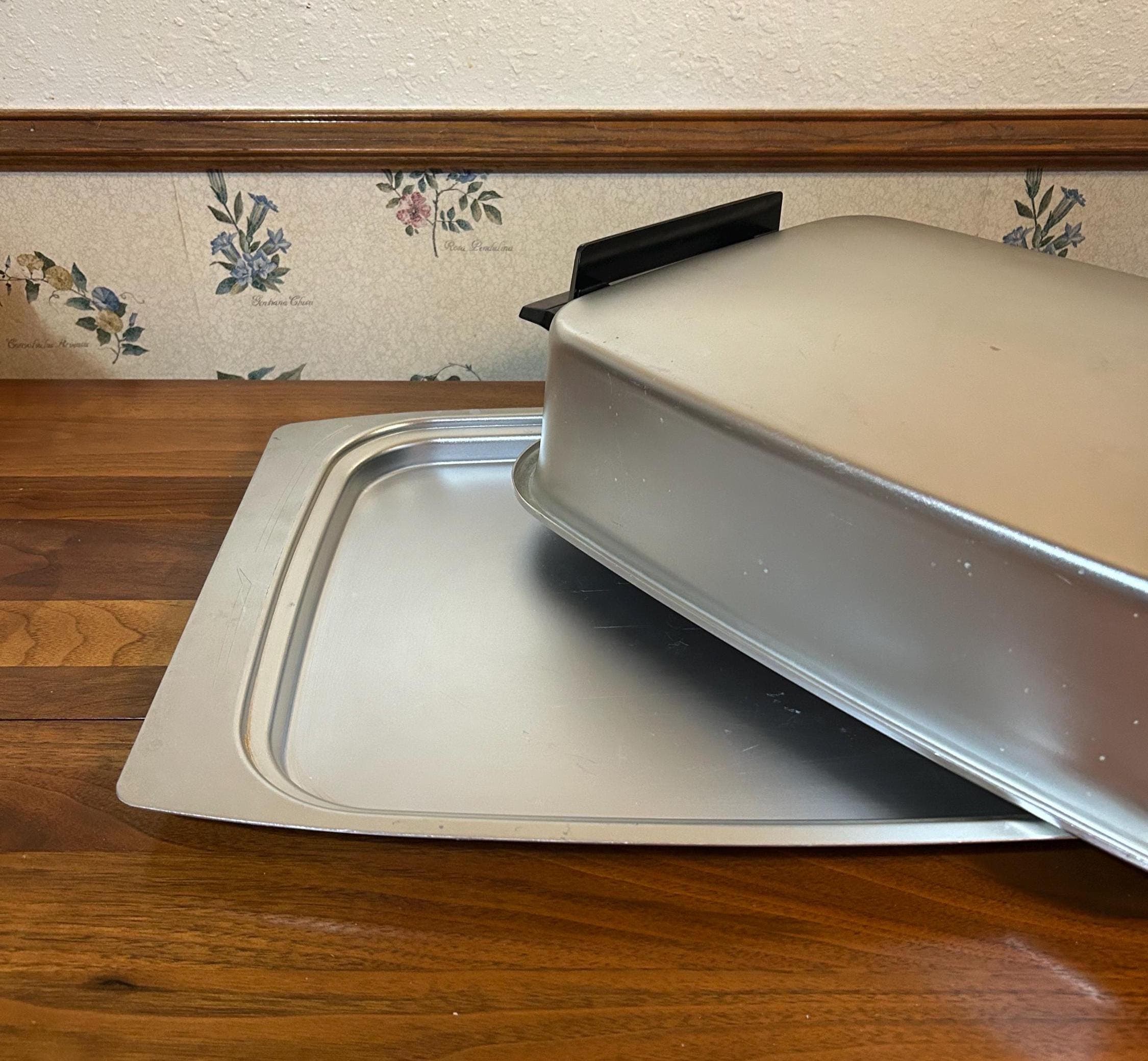 Vintage Stainless Steel Covered Serving Tray 19" - Rectangular Buffet Server