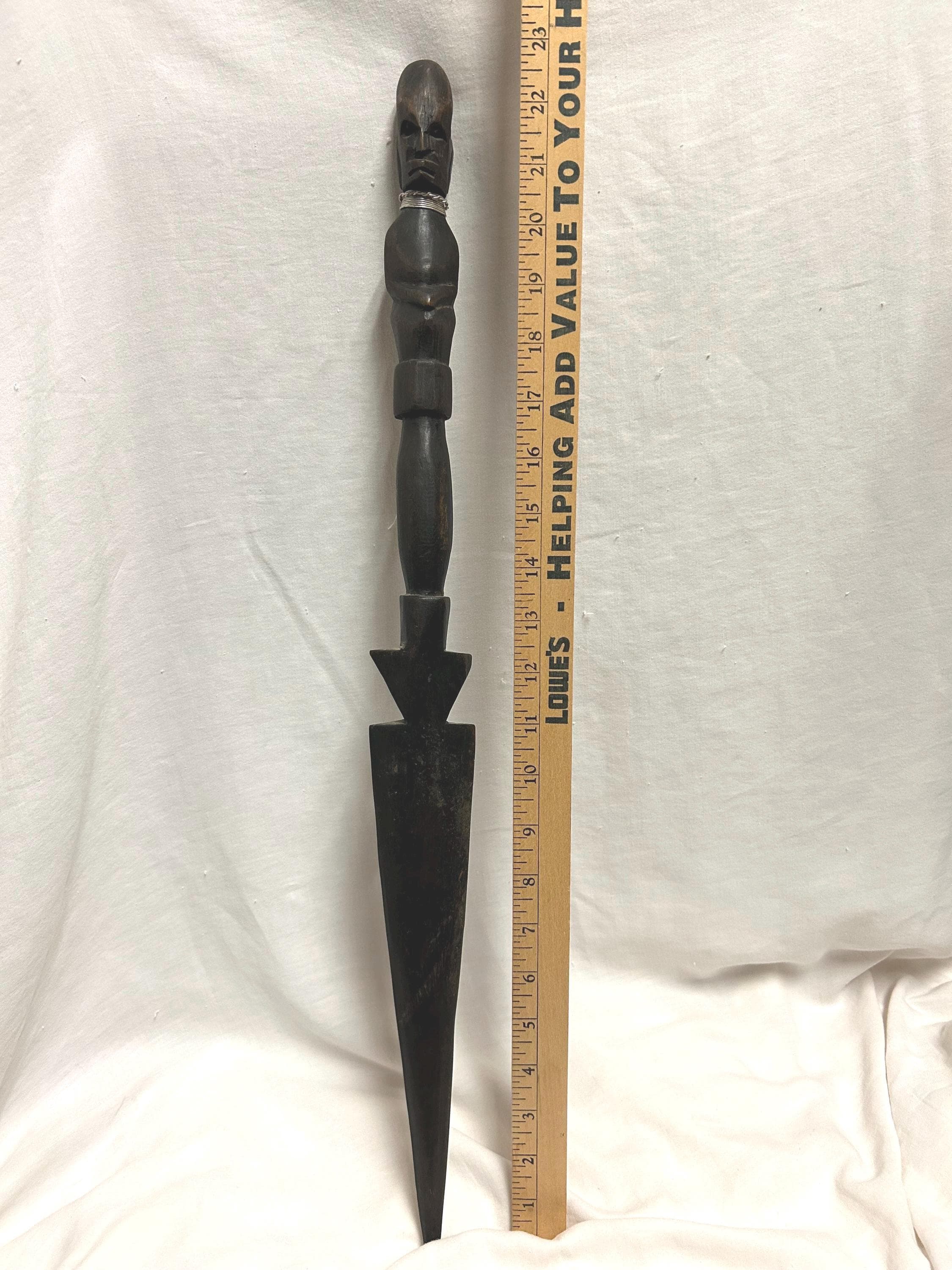 Vintage Hand Carved Wooden CEREMONIAL DAGGER African figural knife 24" long tribal accessory religious art Good Condition