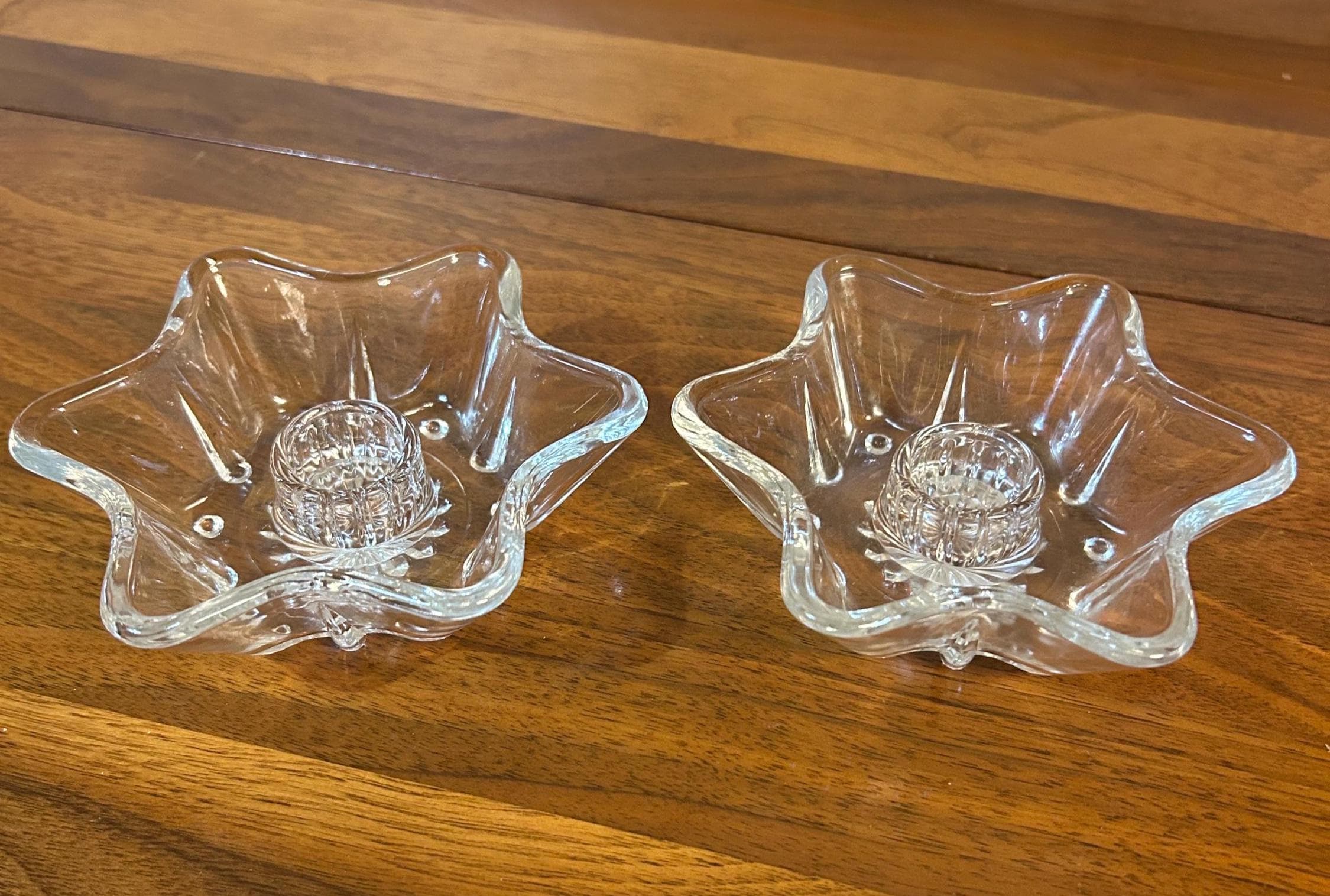 Vintage Glass Star Candleholders, 4 1/2" Wide - Set of 2, rounded corners
