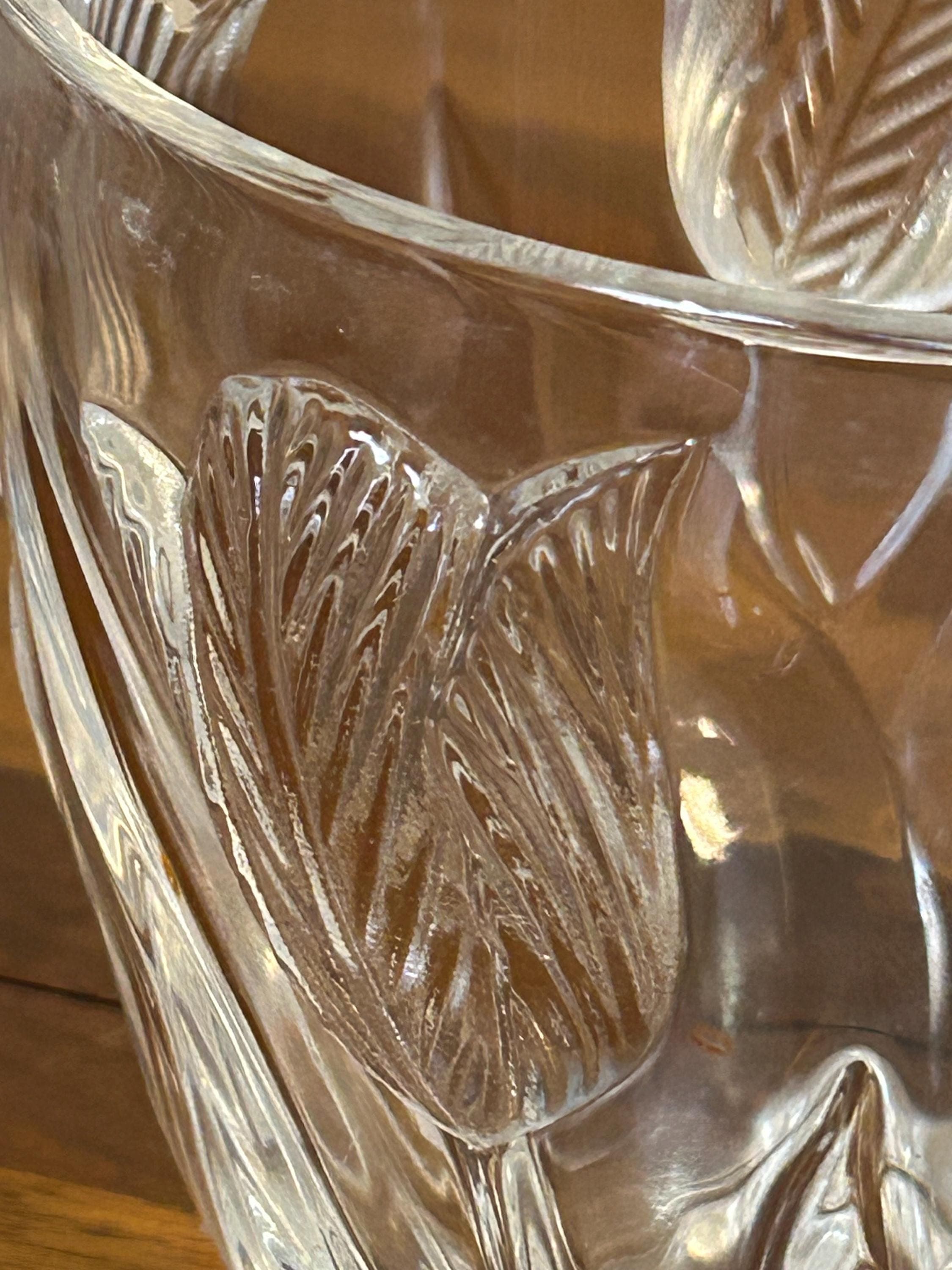 Vintage Glass Bowl Raised Flower Design Clear Glass 5 1/2" Diameter