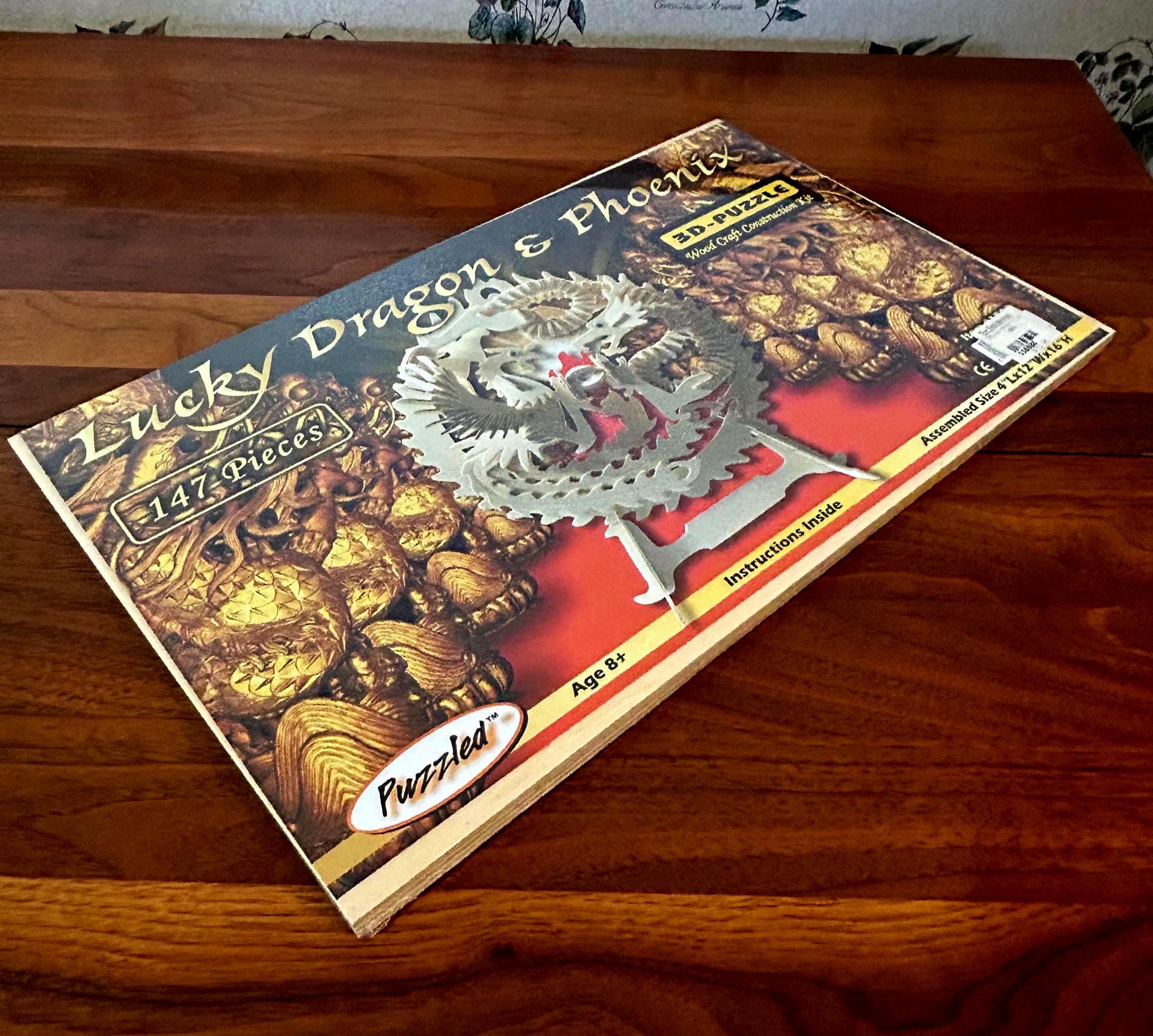 Vintage Large Wooden Lucky Dragon Phoenix Puzzle Sculpture Kit - 147 Pieces