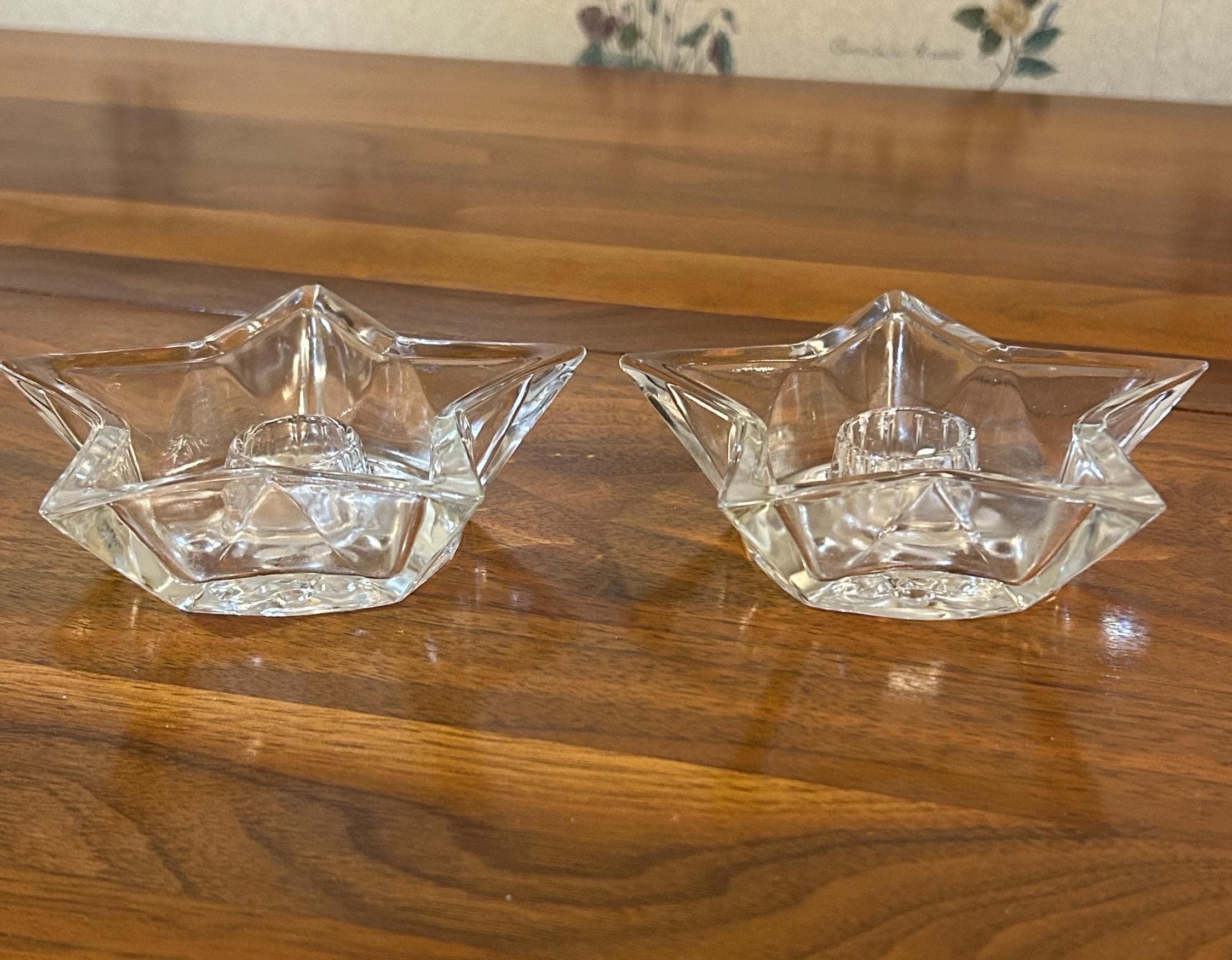 Vintage Glass Star Candleholders 4 1/2" Wide - Set of 2, pointed corners