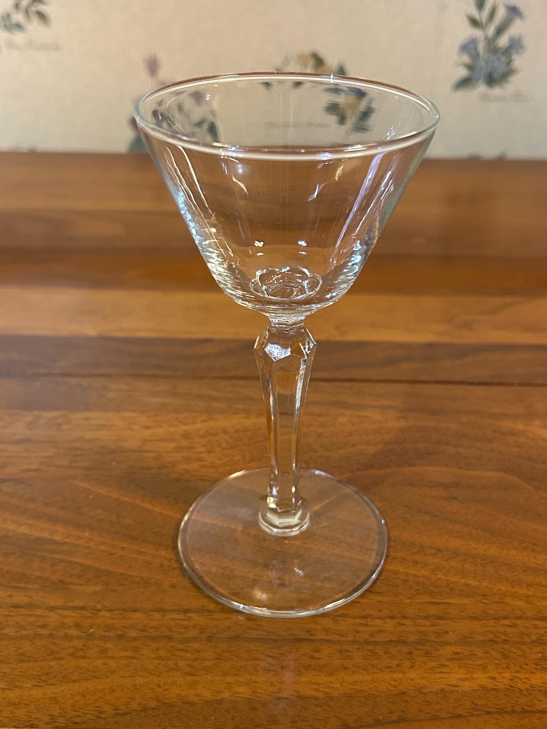 8 Vintage Crystal Cocktail Glasses 5 3/4" - Faceted Stem Barware - Set of 8