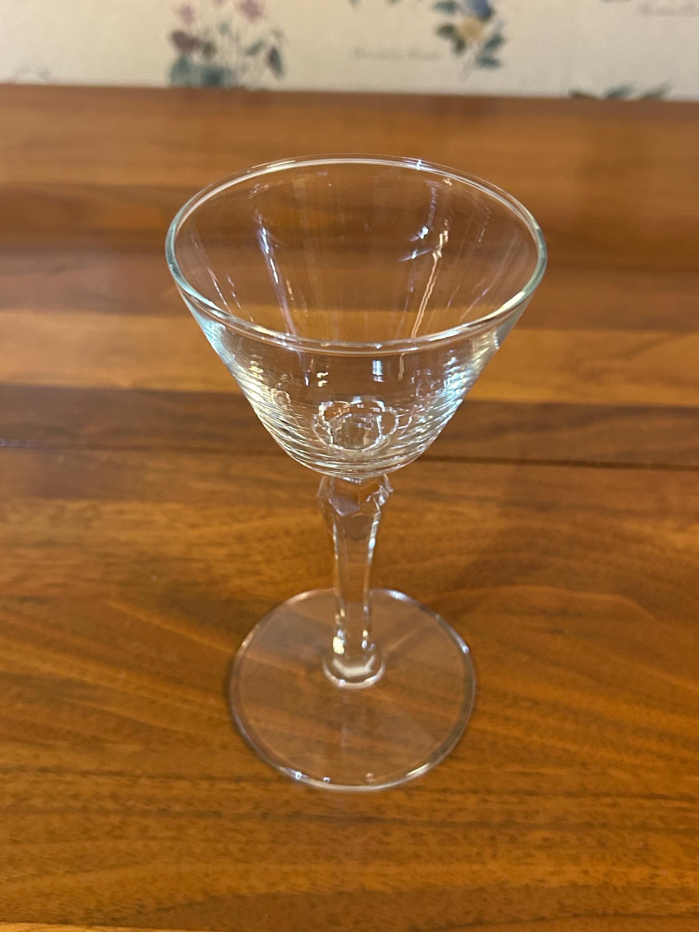8 Vintage Crystal Cocktail Glasses 5 3/4" - Faceted Stem Barware - Set of 8