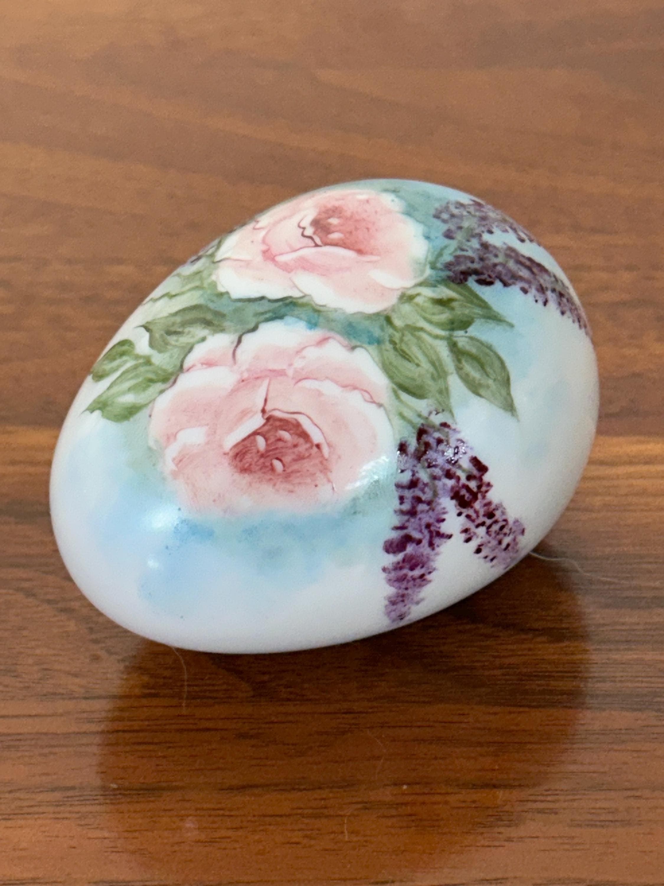 Vintage Hand Painted Floral Egg 2 3/4" - Ceramic Decorative Egg