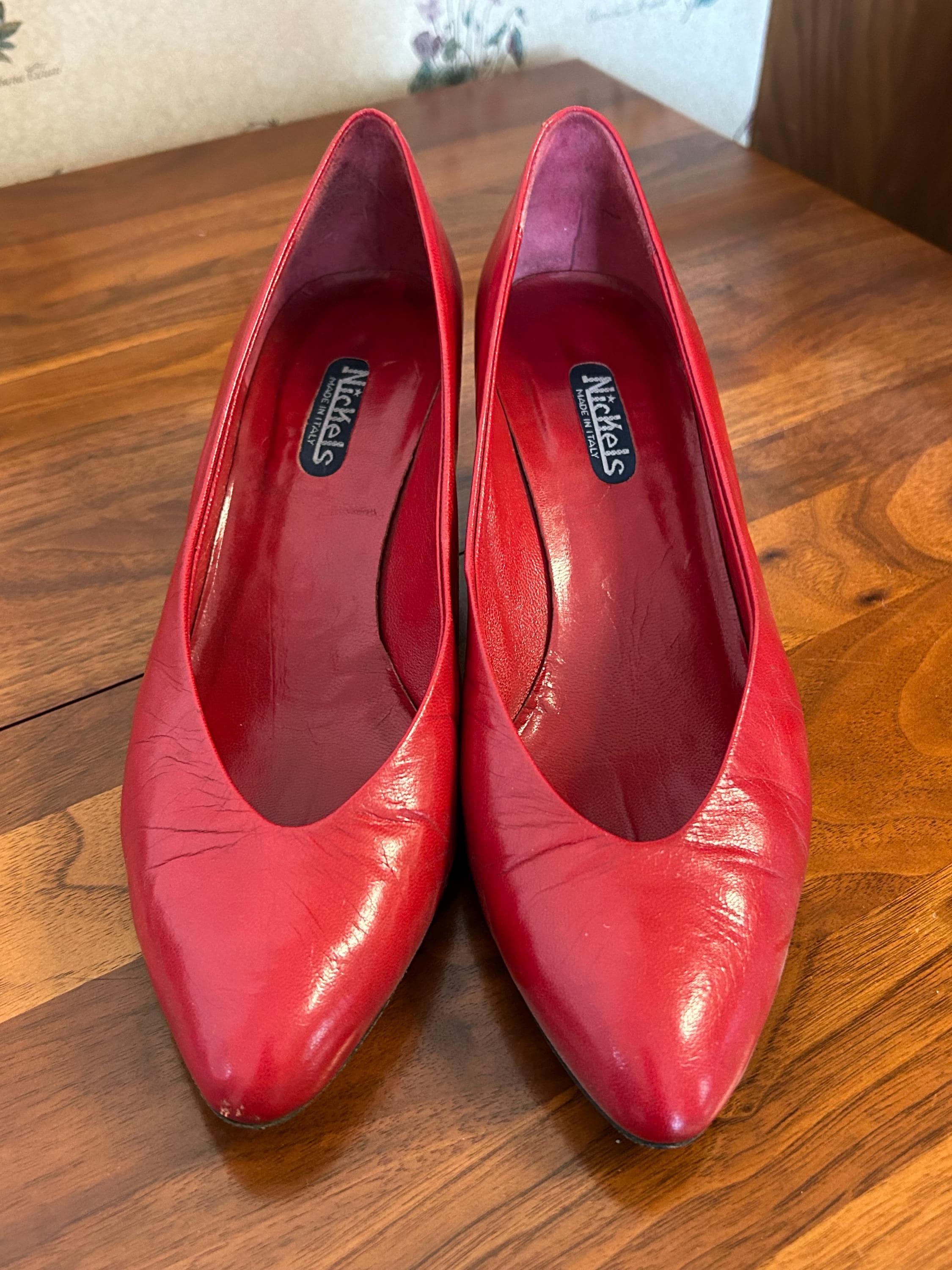 Vintage Nickels Leather Pumps Size 8 1/2 B - Red Heels Made in Italy