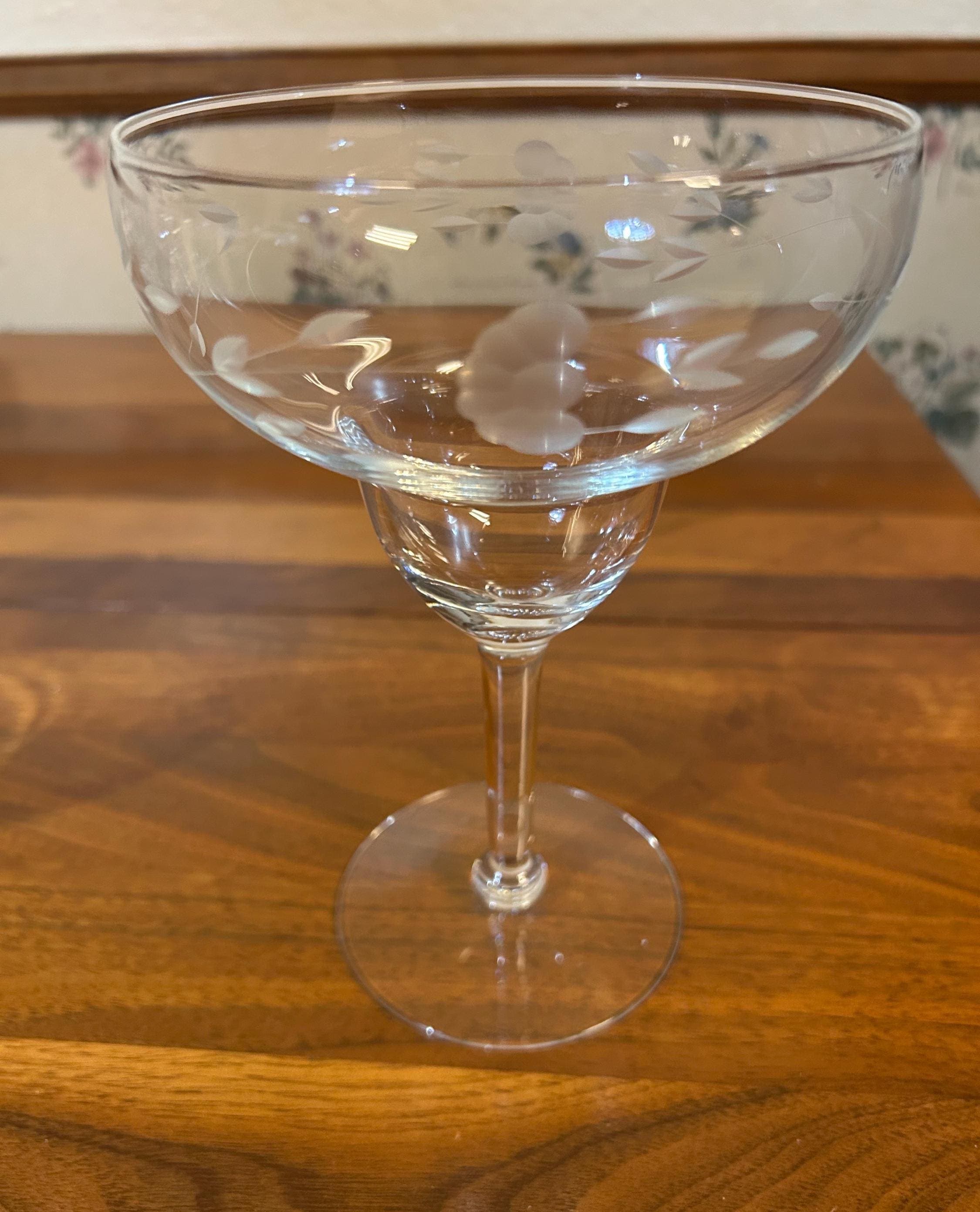 2 Vintage Princess House Heritage Crystal Margarita Glasses 9" tall, long stemmed