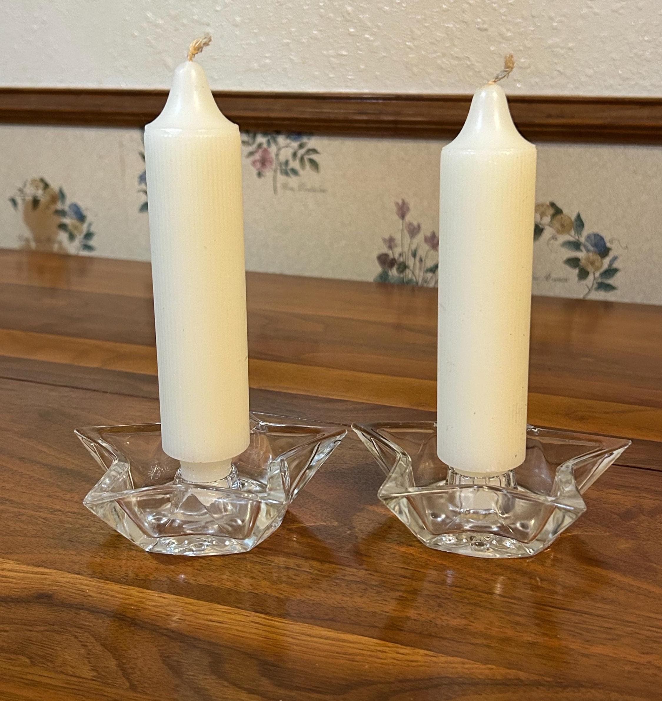 Vintage Glass Star Candleholders 4 1/2" Wide - Set of 2, pointed corners
