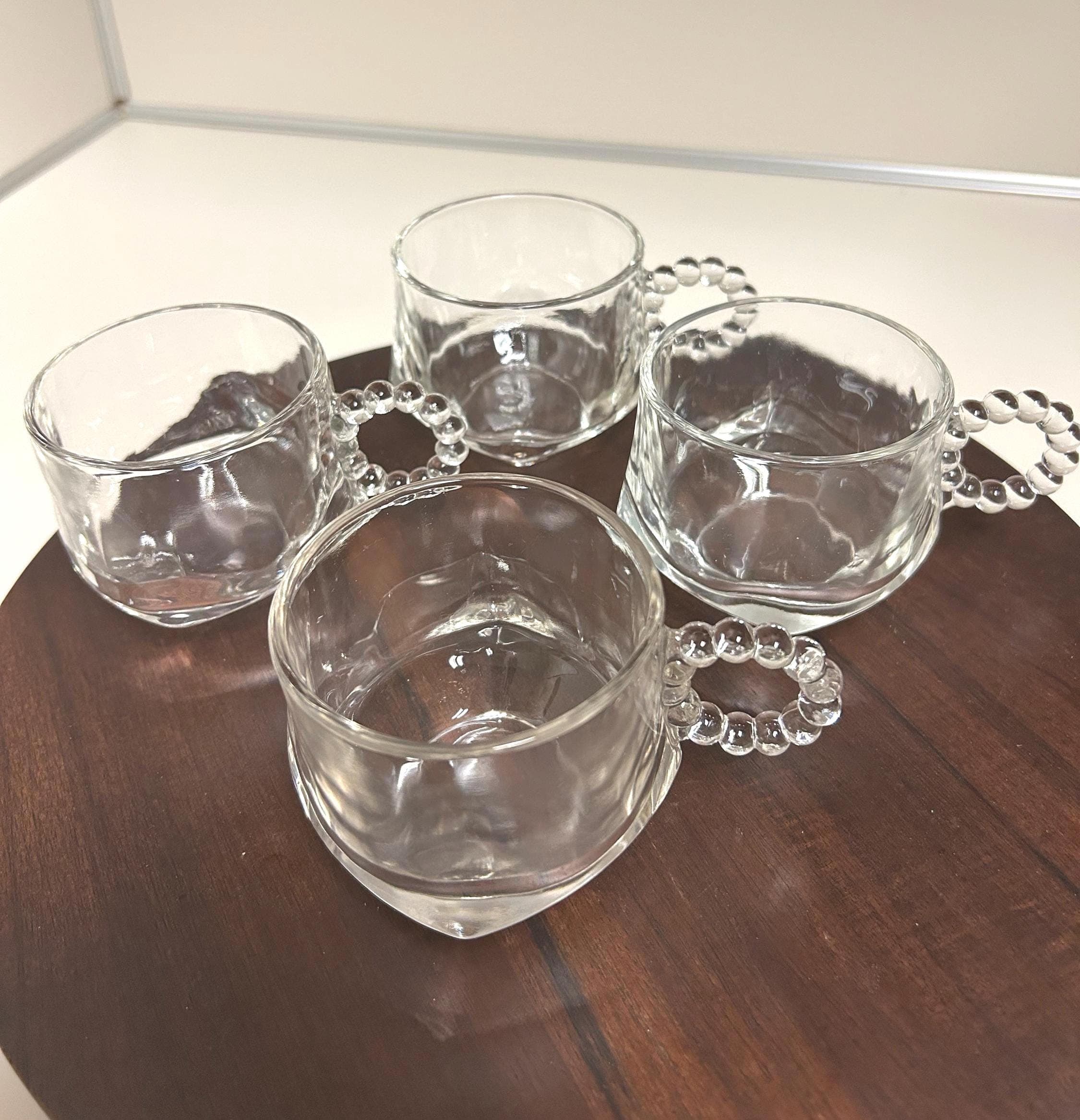 Vintage Hazel Atlas Glass Cups Set: Beaded Handles, 1950s