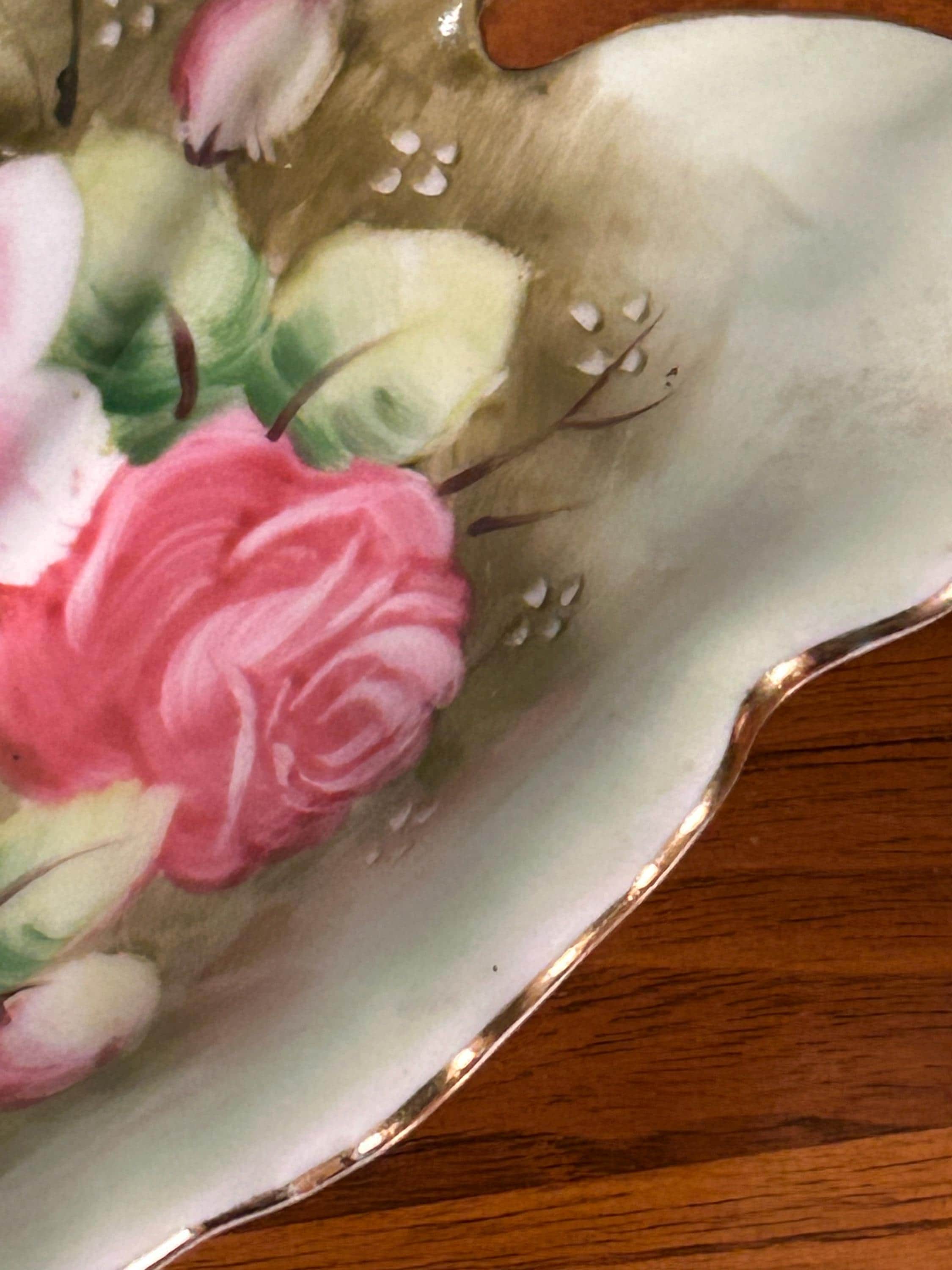 Vintage Lefton China Heritage Leaf Dish Hand Painted Japan 7" Floral