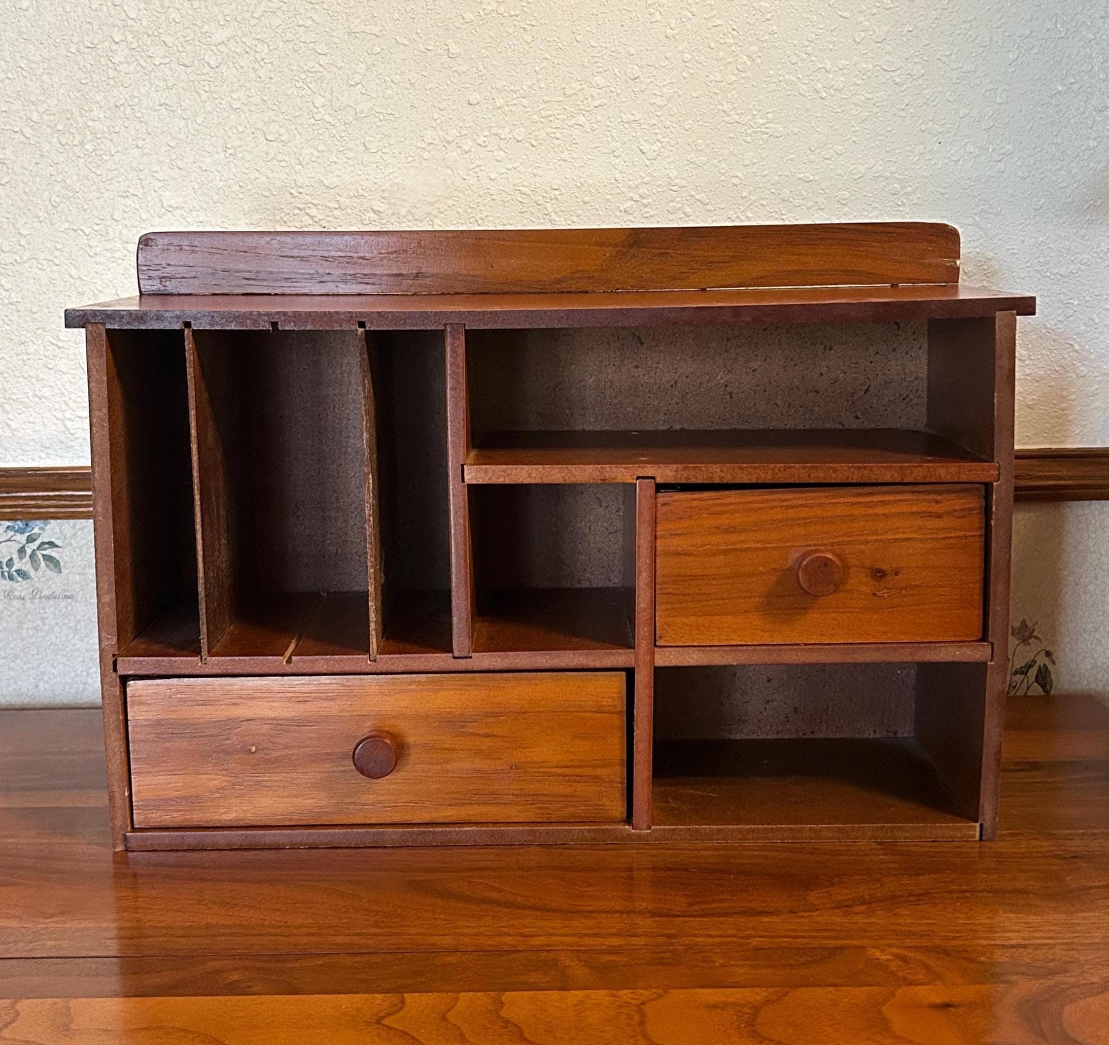 Vintage Wooden Desk Organizer Mail Sorter Drawer Storage 18" x 12" x 5 3/4"
