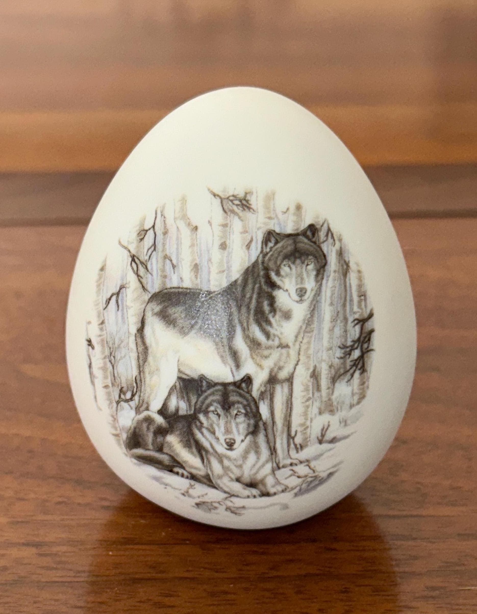Vintage Decorative Egg with Wolf Scene 3" tall - Heavy Egg