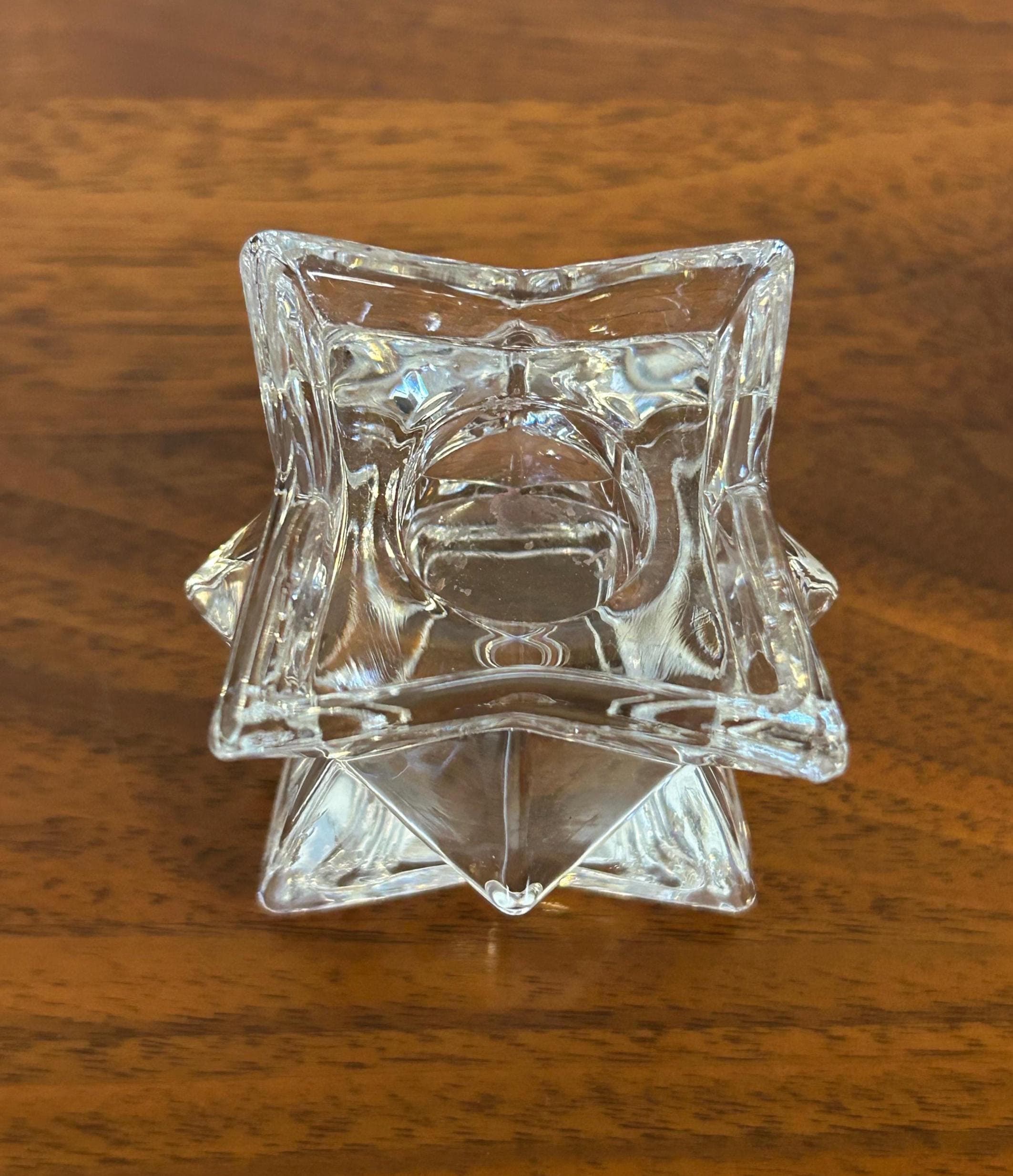 Vintage Pair Cut Glass Candlestick Holders 1 3/4" Tall - unusual shape