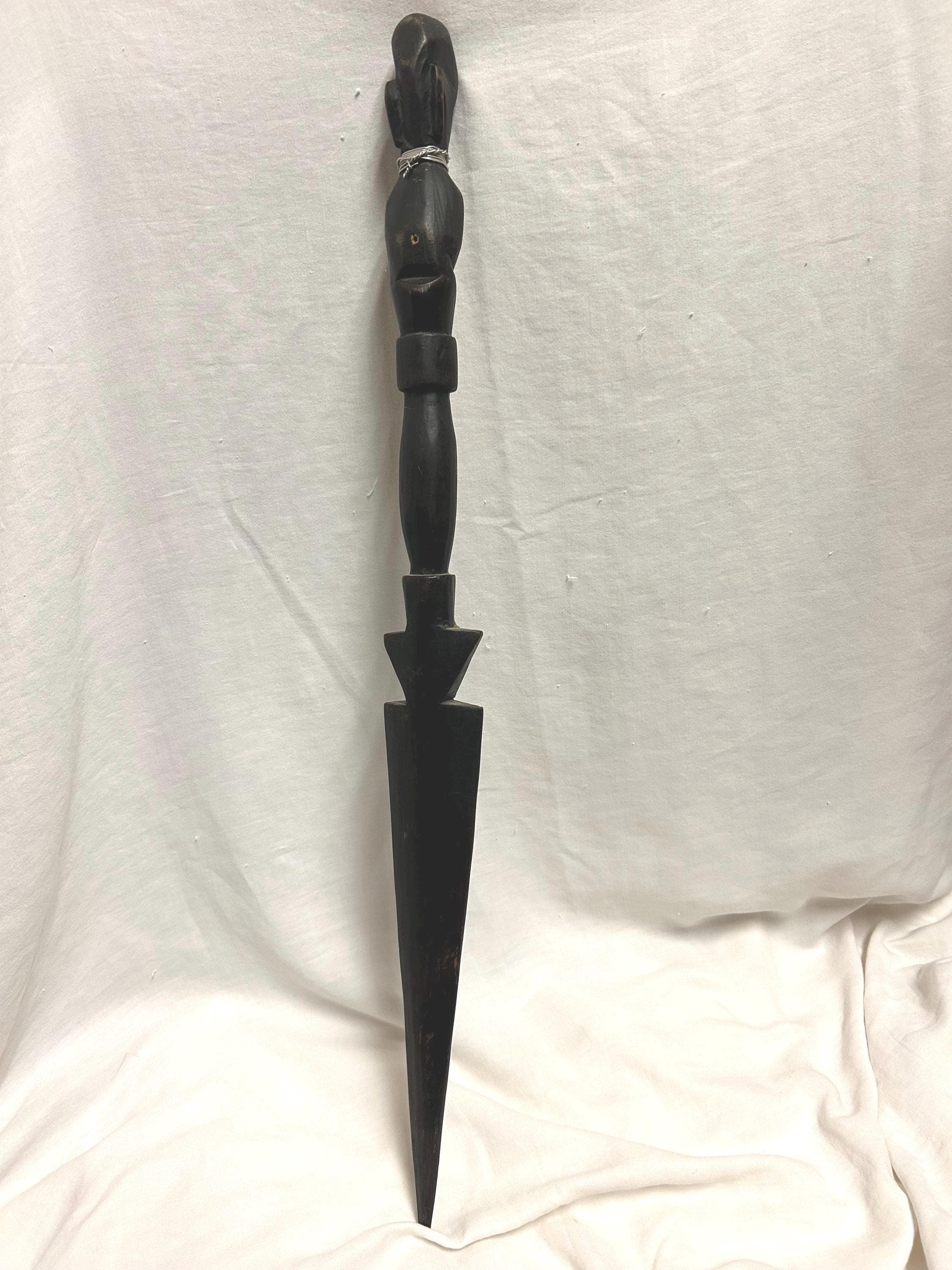Vintage Hand Carved Wooden CEREMONIAL DAGGER African figural knife 24" long tribal accessory religious art Good Condition