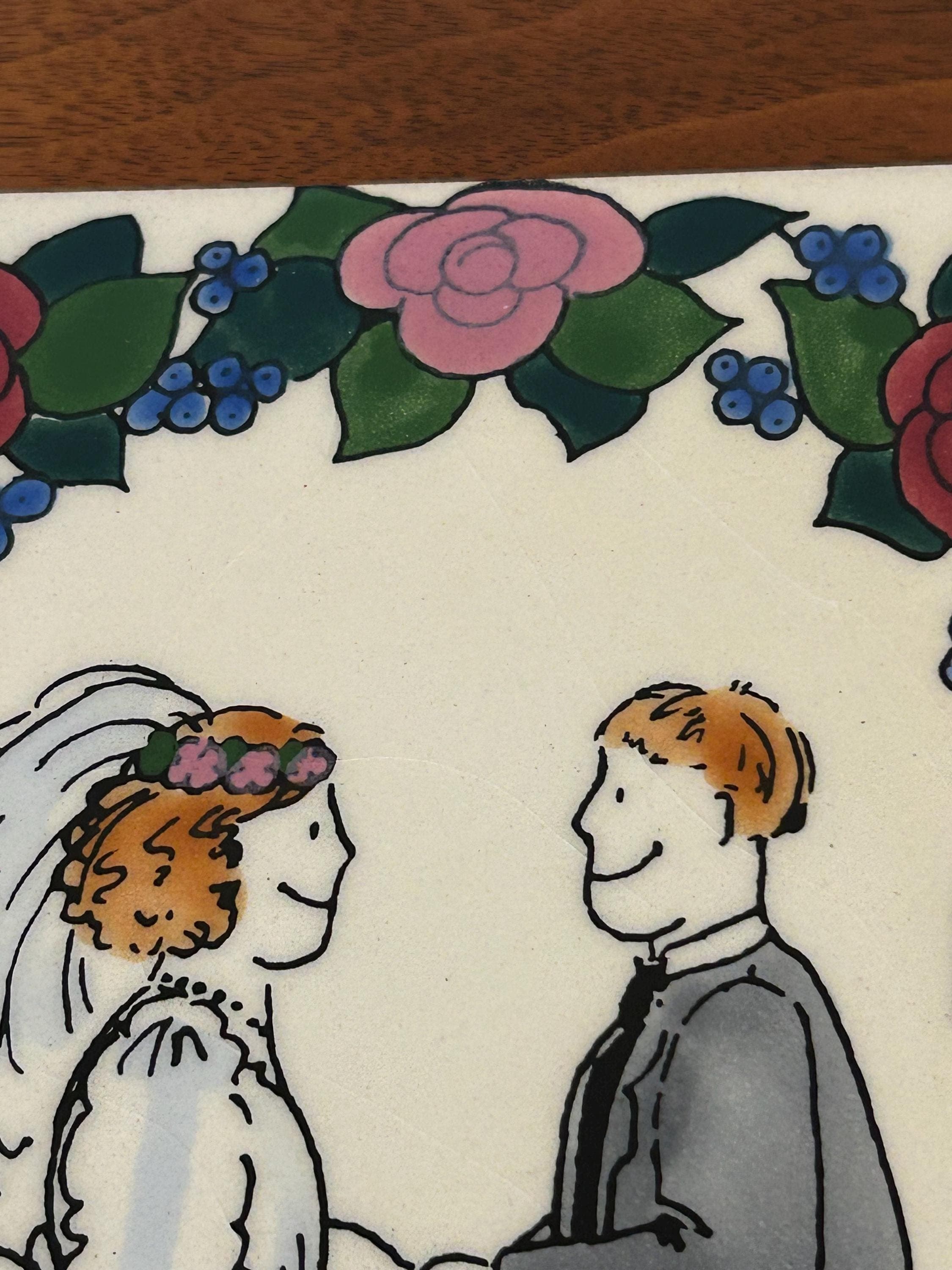 Vintage Ceramic Wedding Plaque - Made in England - Floral Design