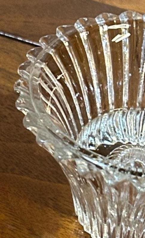 2 Vintage Reversible Glass Candleholders 2" - Ribbed Clear Glass