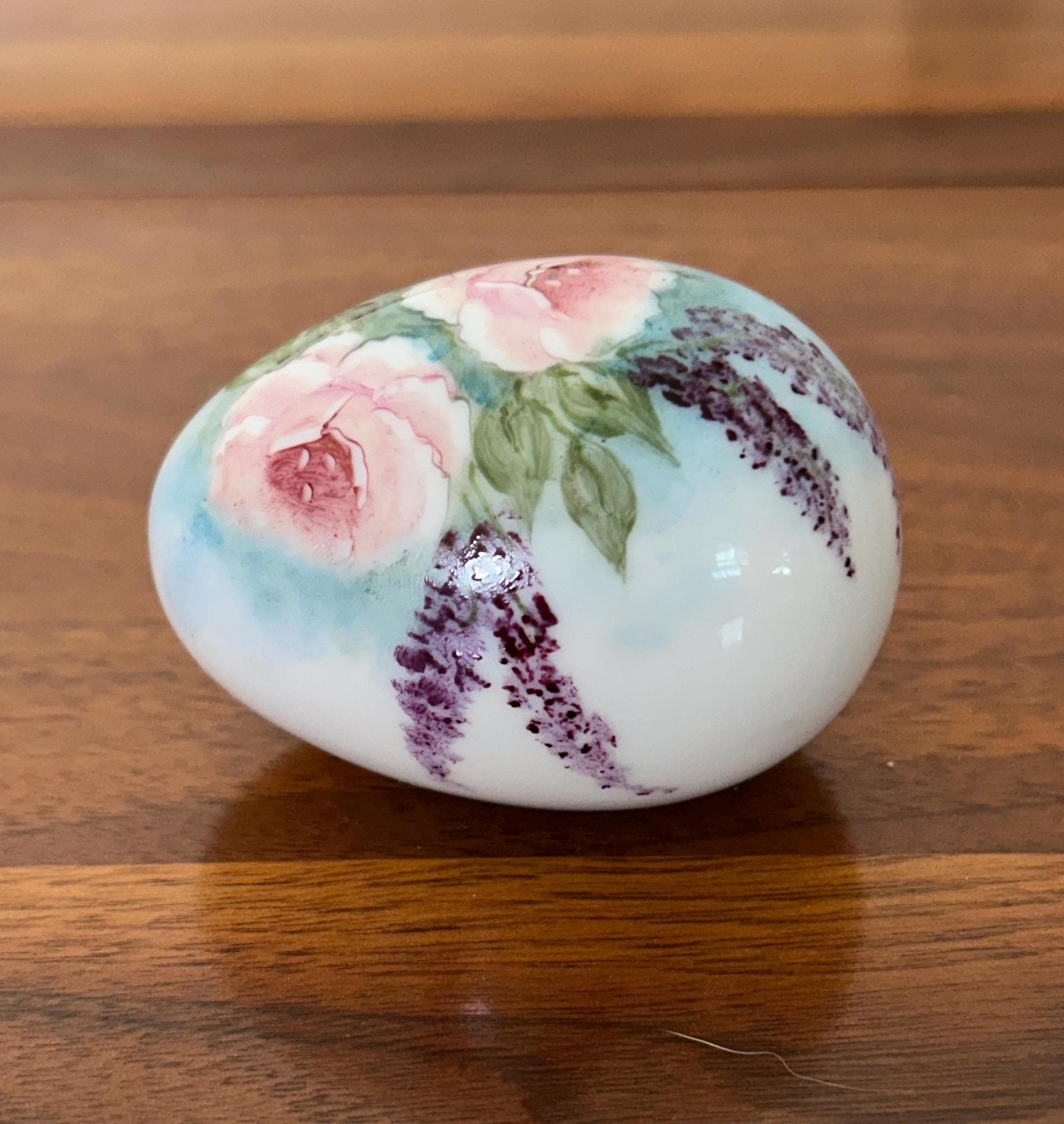 Vintage Hand Painted Floral Egg 2 3/4" - Ceramic Decorative Egg