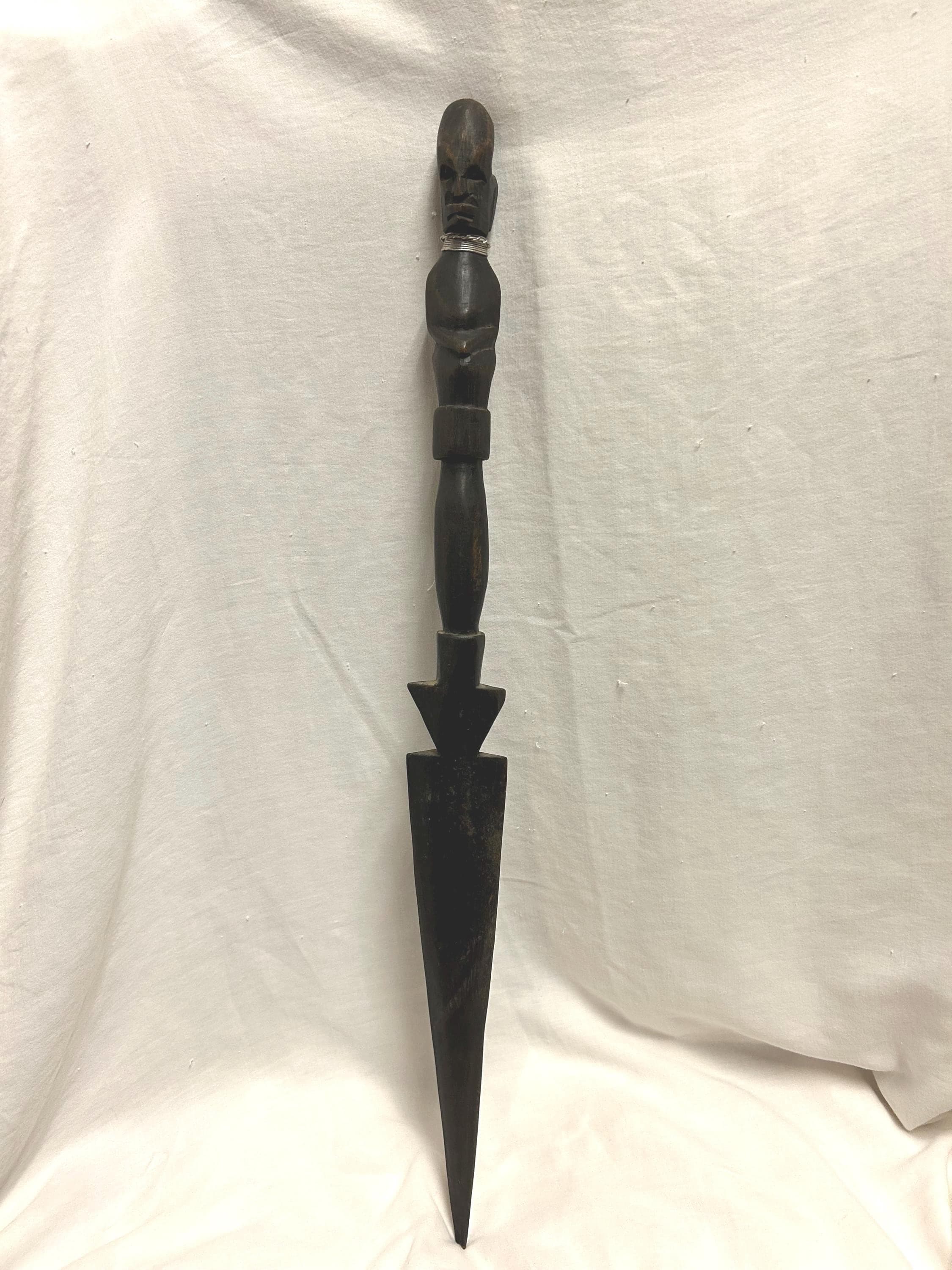 Vintage Hand Carved Wooden Ceremonial Dagger: African Tribal Art, 24"