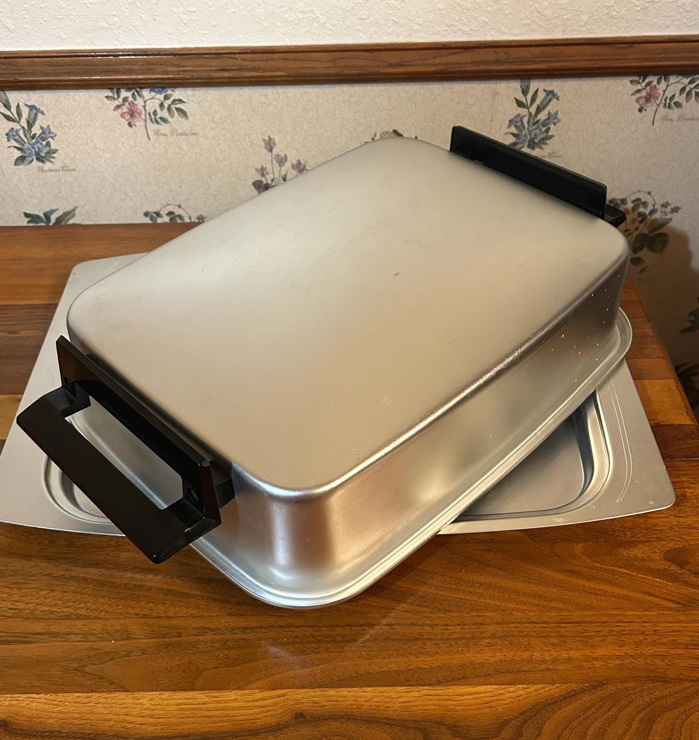 Vintage Stainless Steel Covered Serving Tray 19" - Rectangular Buffet Server