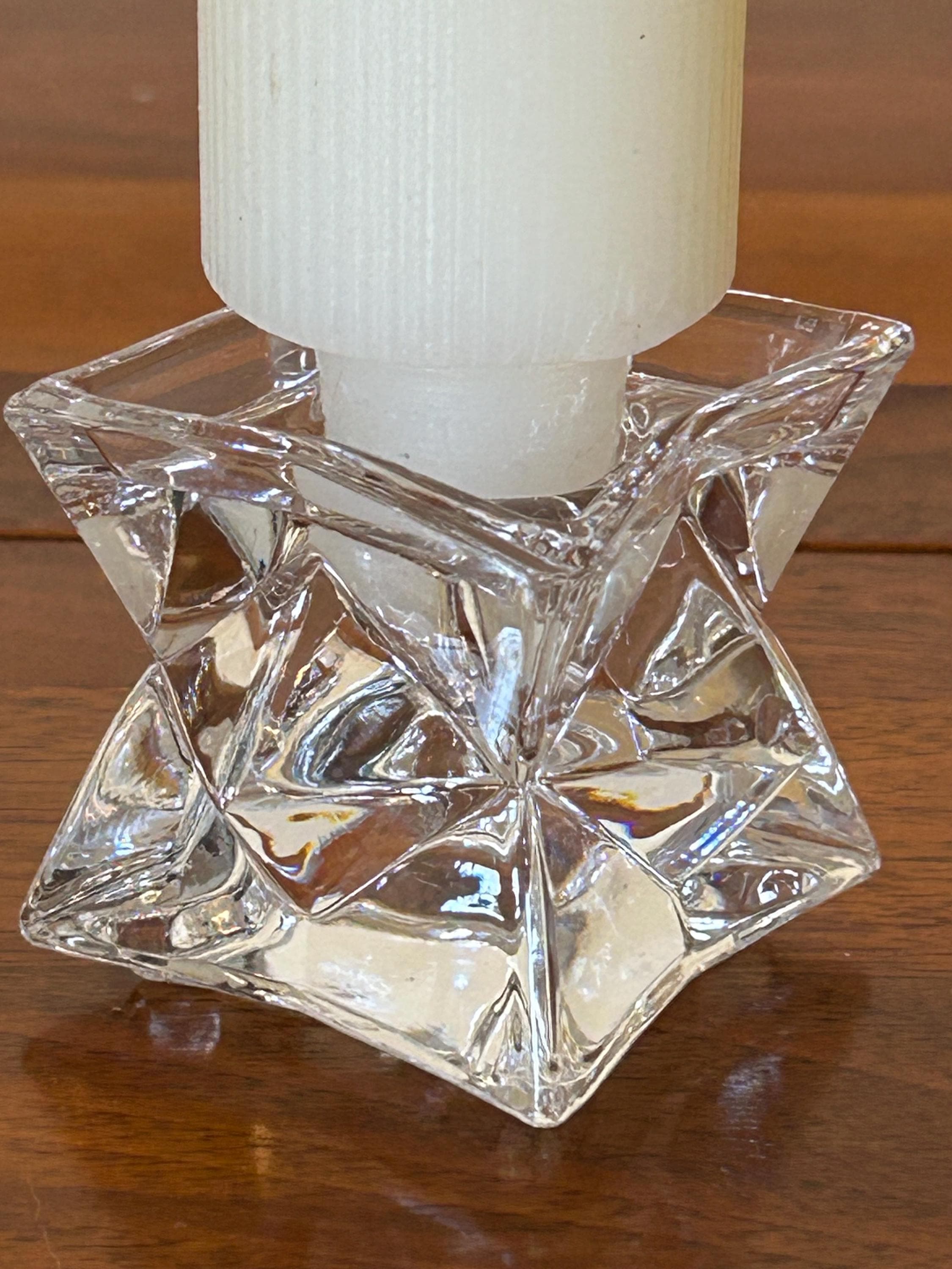 Vintage Pair Cut Glass Candlestick Holders 1 3/4" Tall - unusual shape