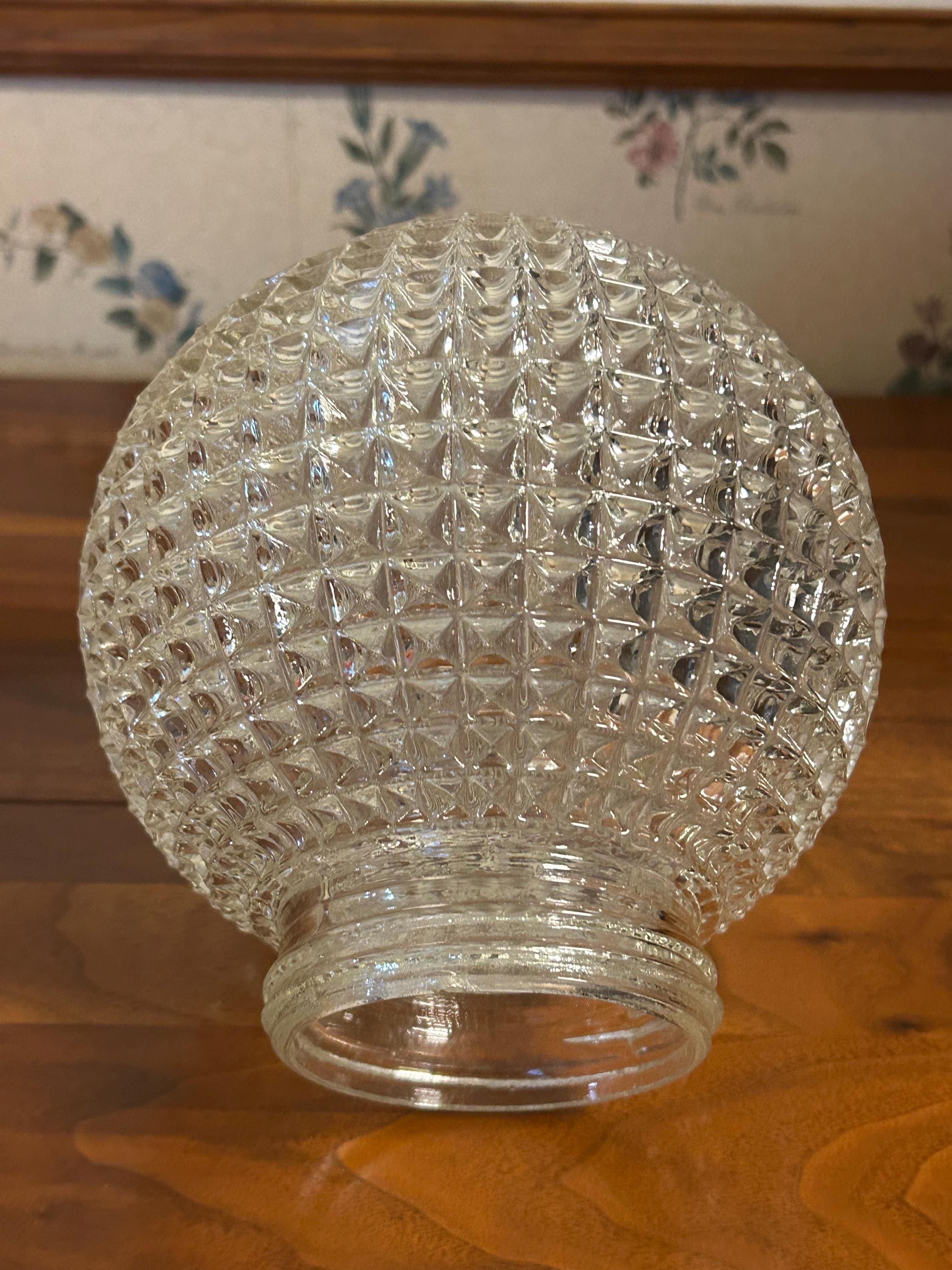 Vintage Glass Light Shade Globe 7" Textured Diamond Pattern - Clear Replacement Cover