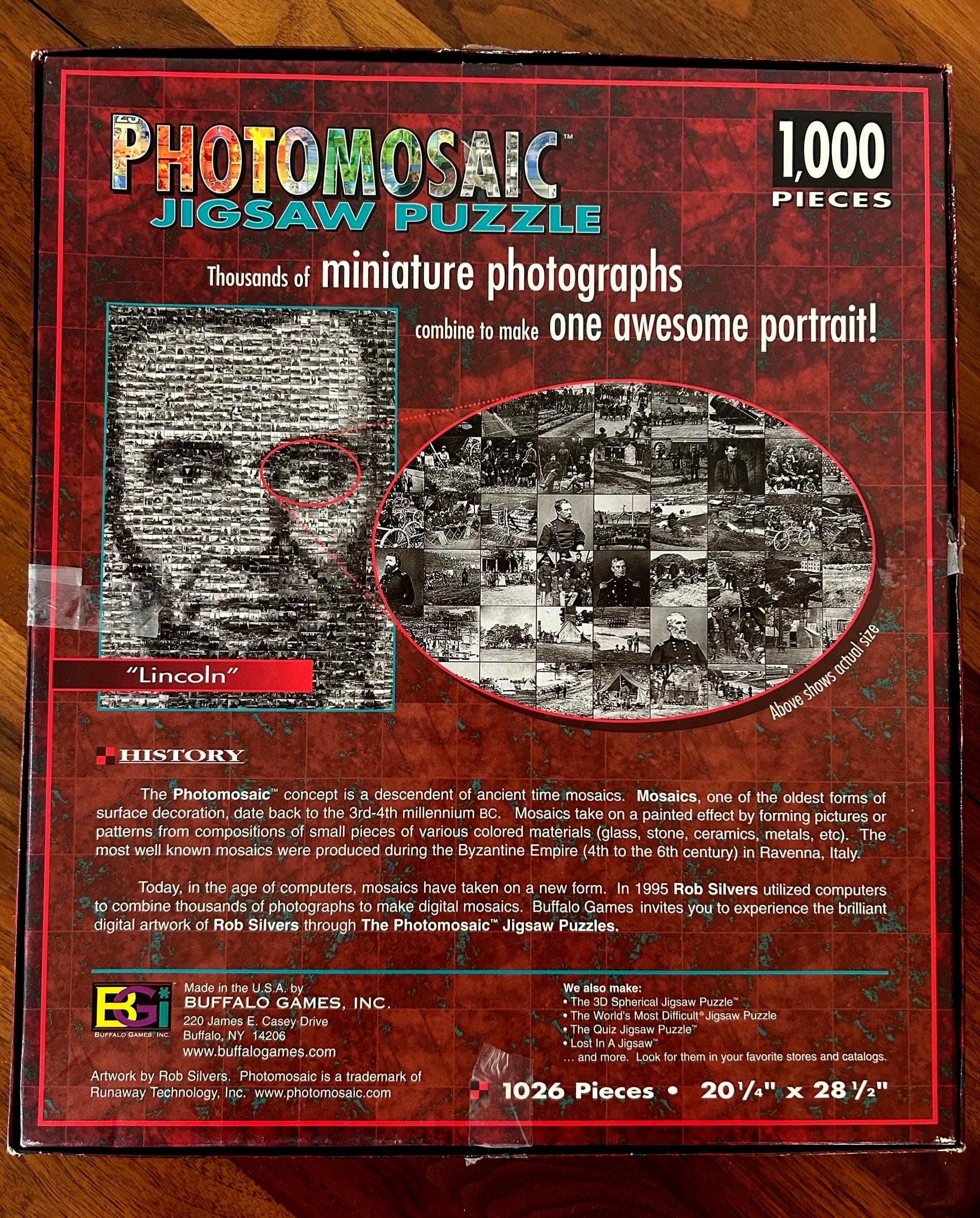 BGI Photomosaic Lincoln Jigsaw Puzzle - 1026 Pieces - Used Complete