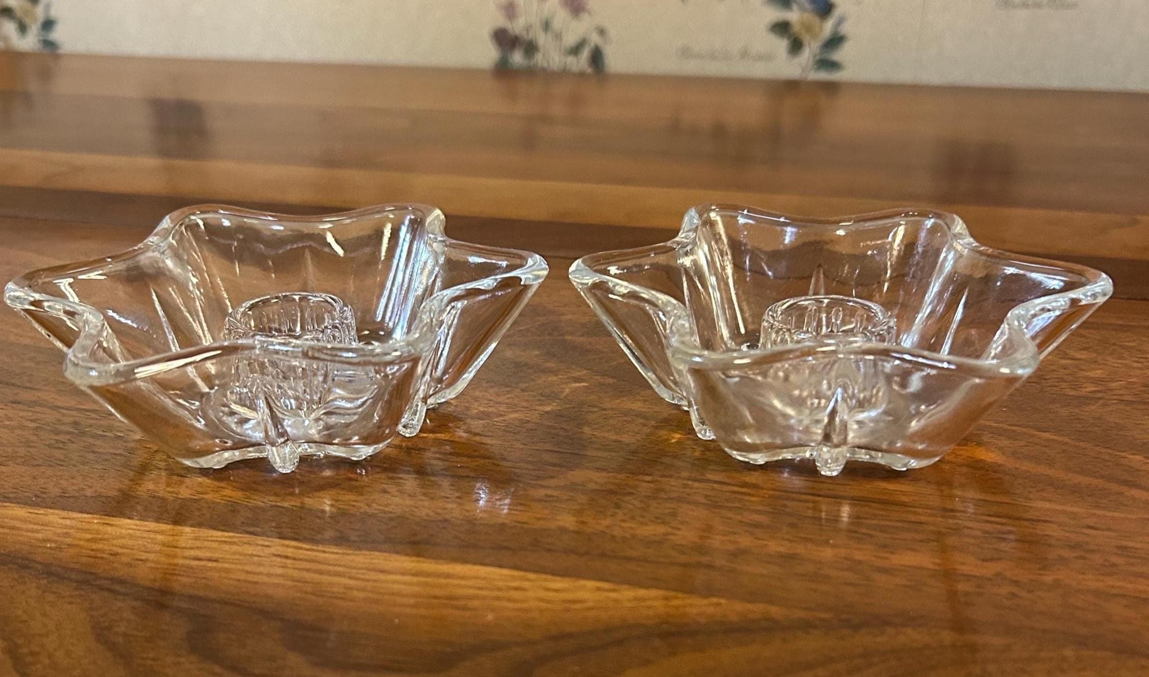 Vintage Glass Star Candleholders, 4 1/2" Wide - Set of 2, rounded corners