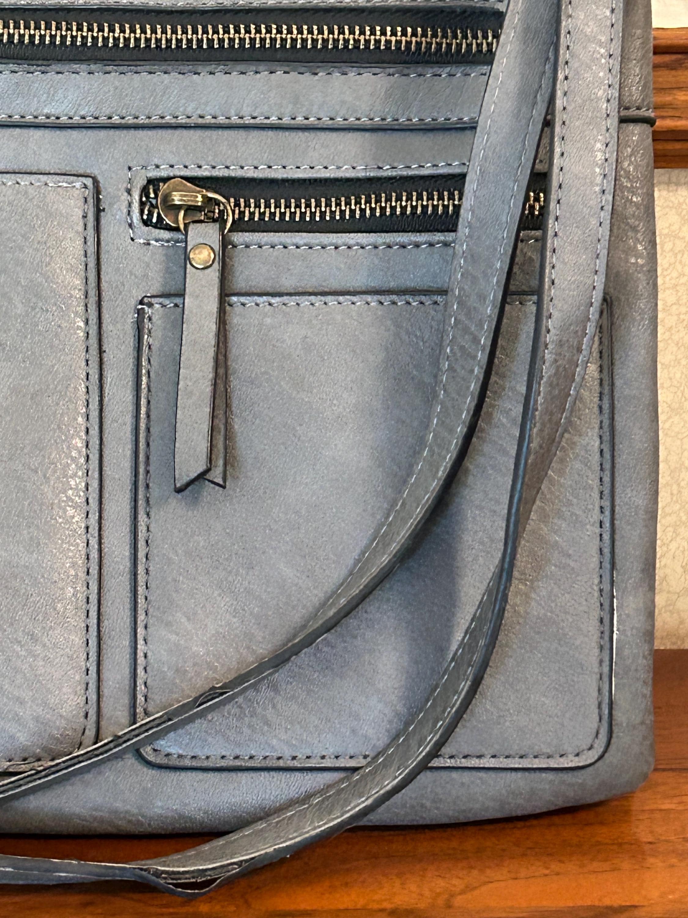 Gray Crossbody Purse 8" x 10" - Multi Pocket Handbag - Soft Leather Look, Adjustable Strap