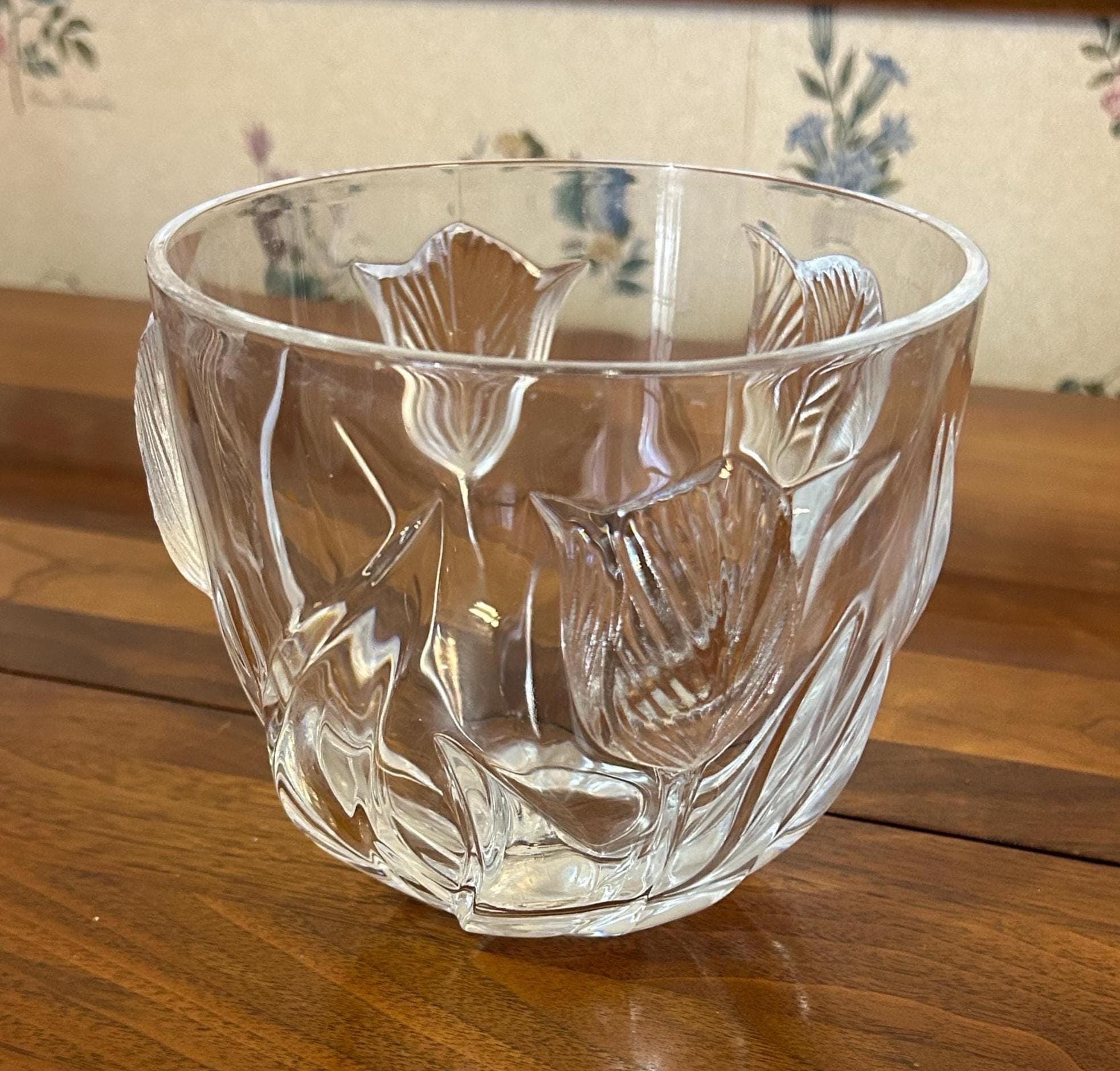Vintage Glass Bowl Raised Flower Design Clear Glass 5 1/2" Diameter