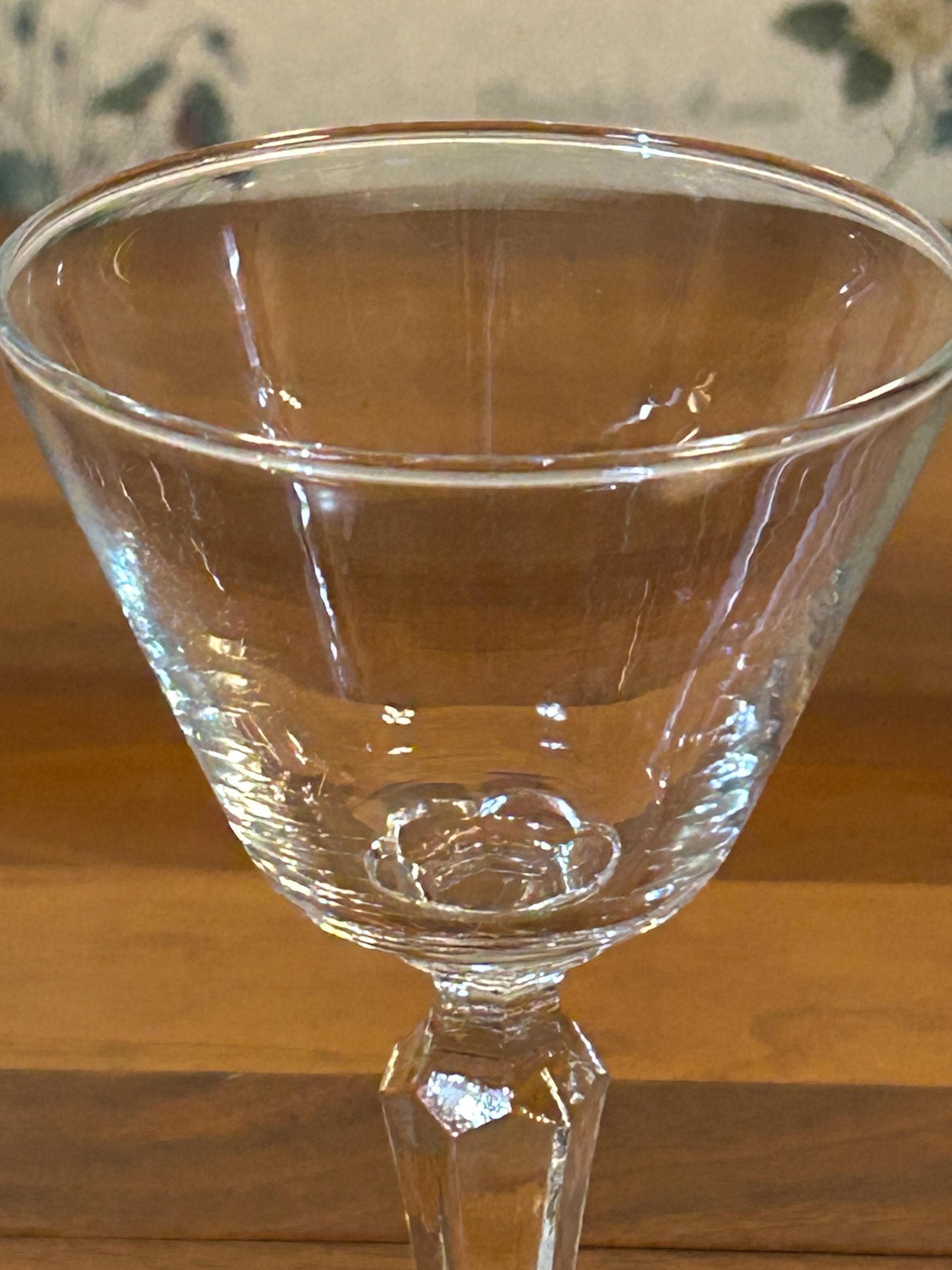 8 Vintage Crystal Cocktail Glasses 5 3/4" - Faceted Stem Barware - Set of 8