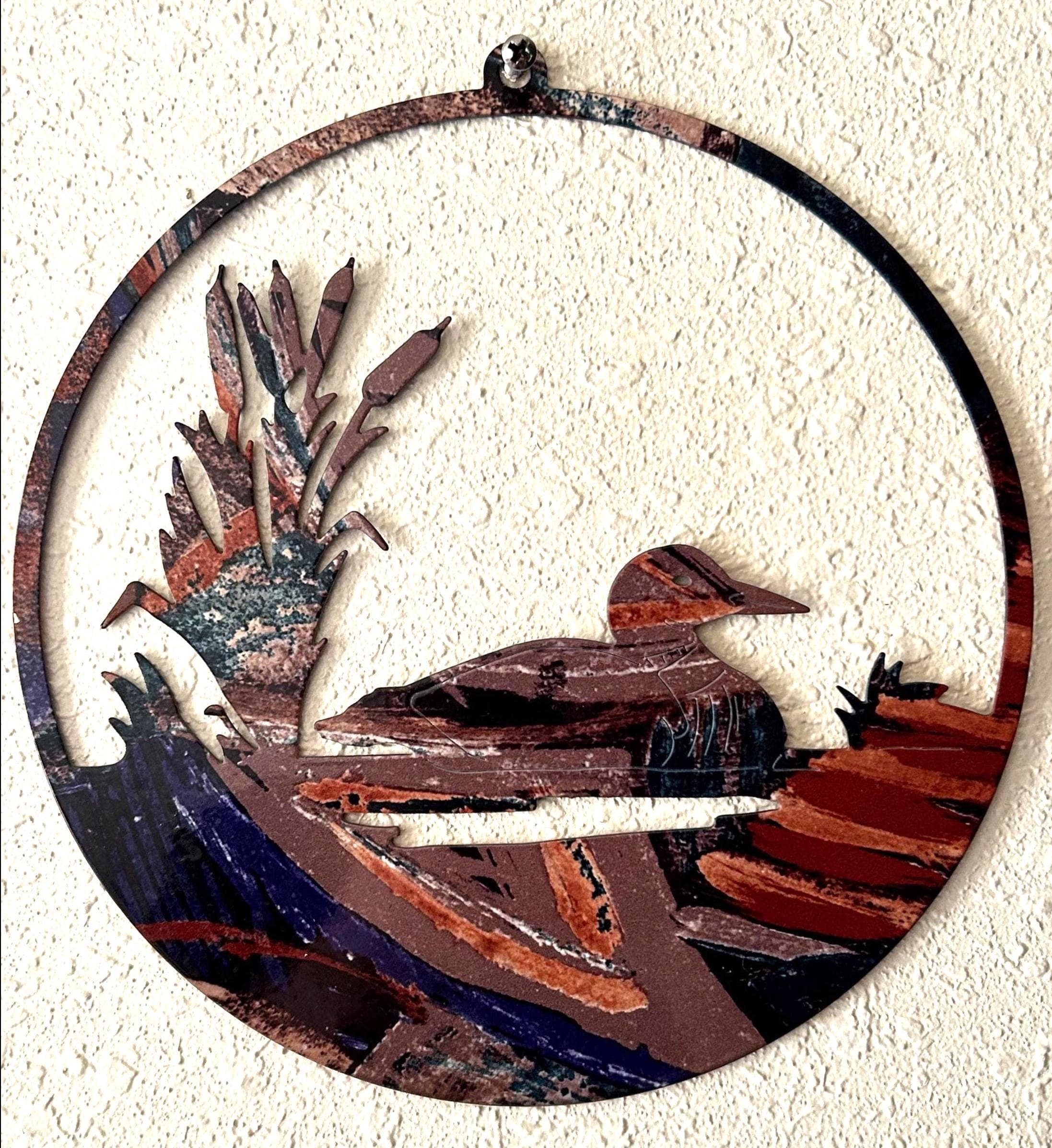Vintage Metal Wall Art – Duck on Water with Cattails – 8" – Brand New Vintage – Free Shipping