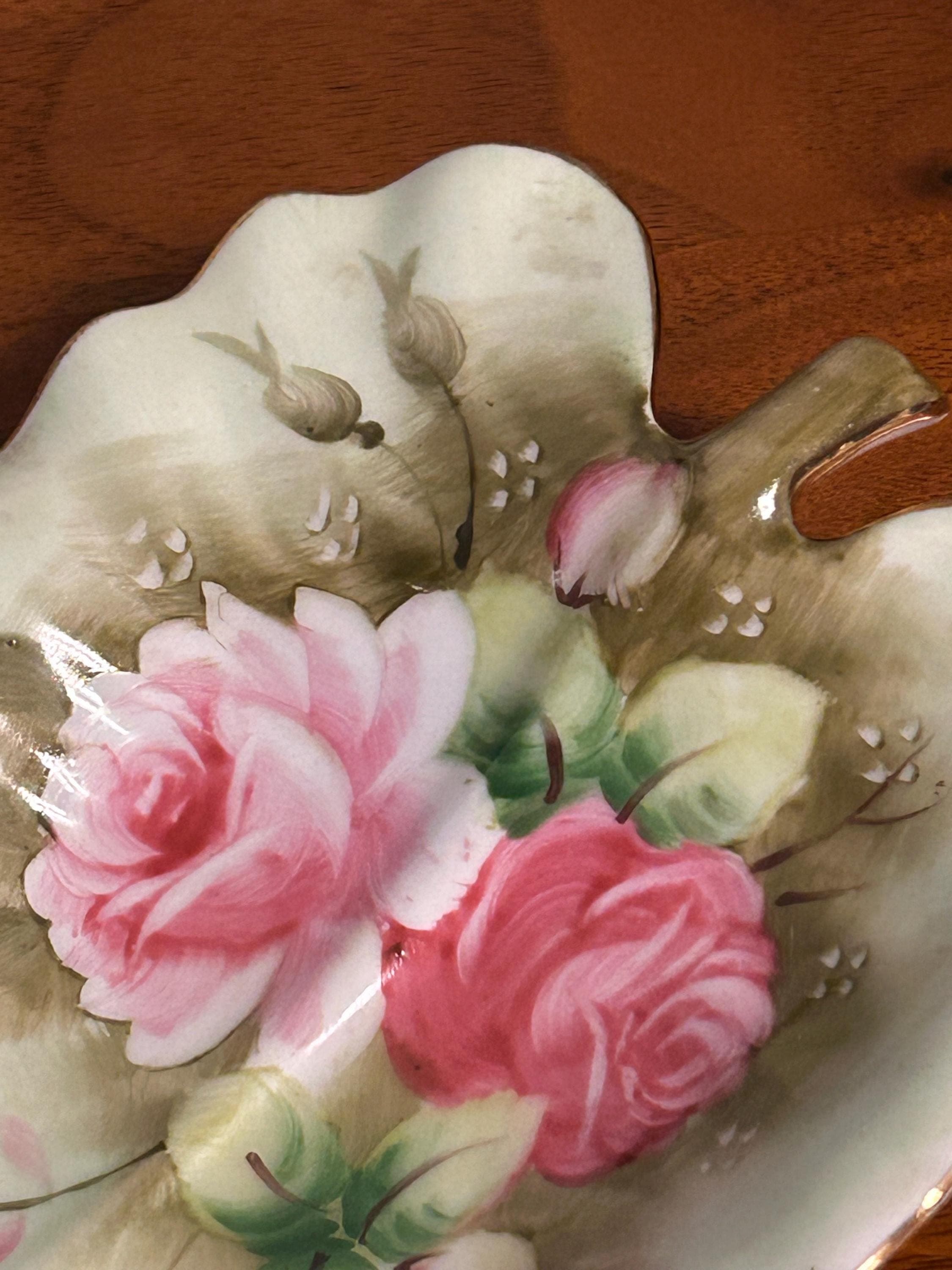 Vintage Lefton China Heritage Leaf Dish Hand Painted Japan 7" Floral