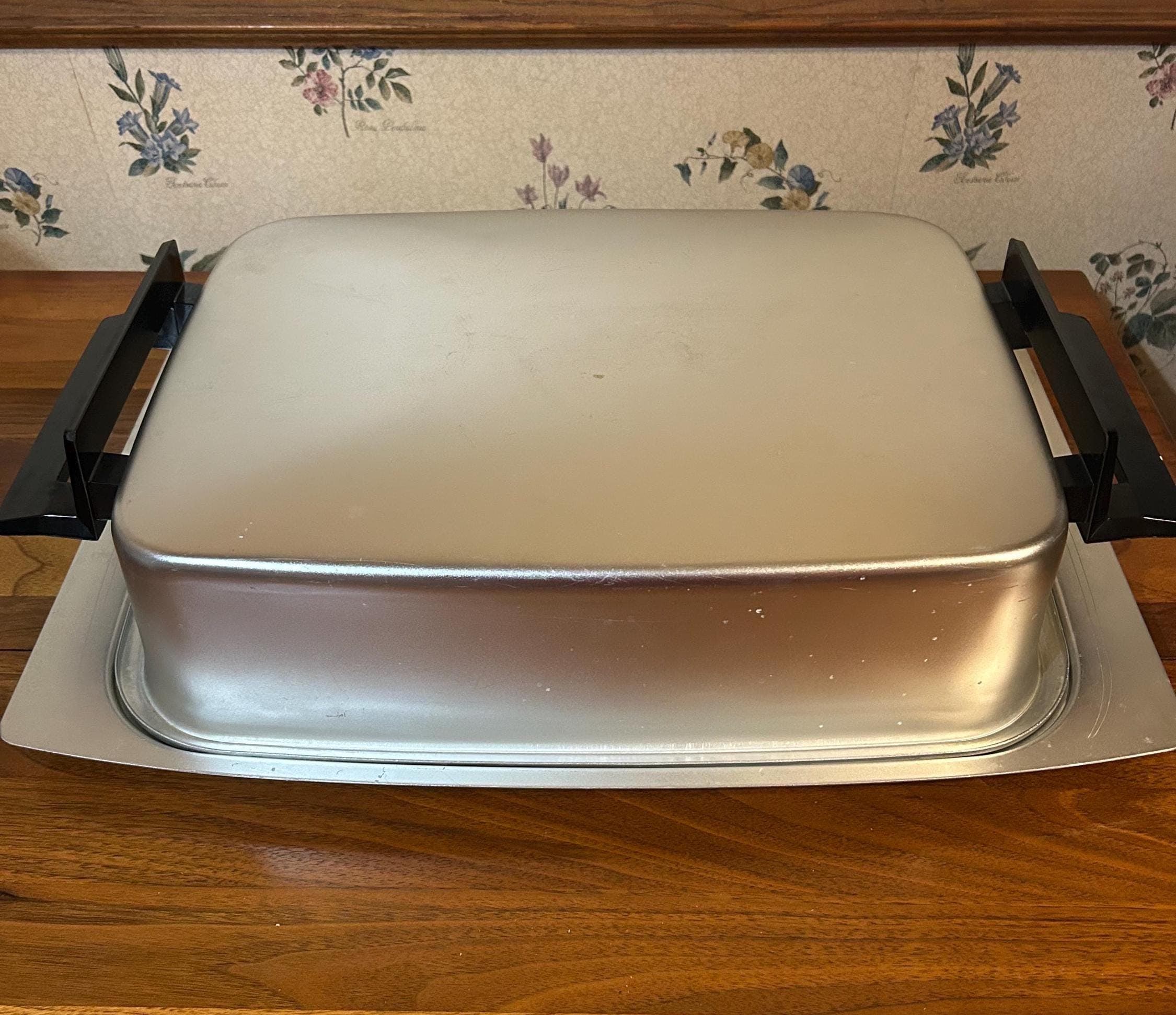 Vintage Stainless Steel Covered Serving Tray 19" - Rectangular Buffet Server