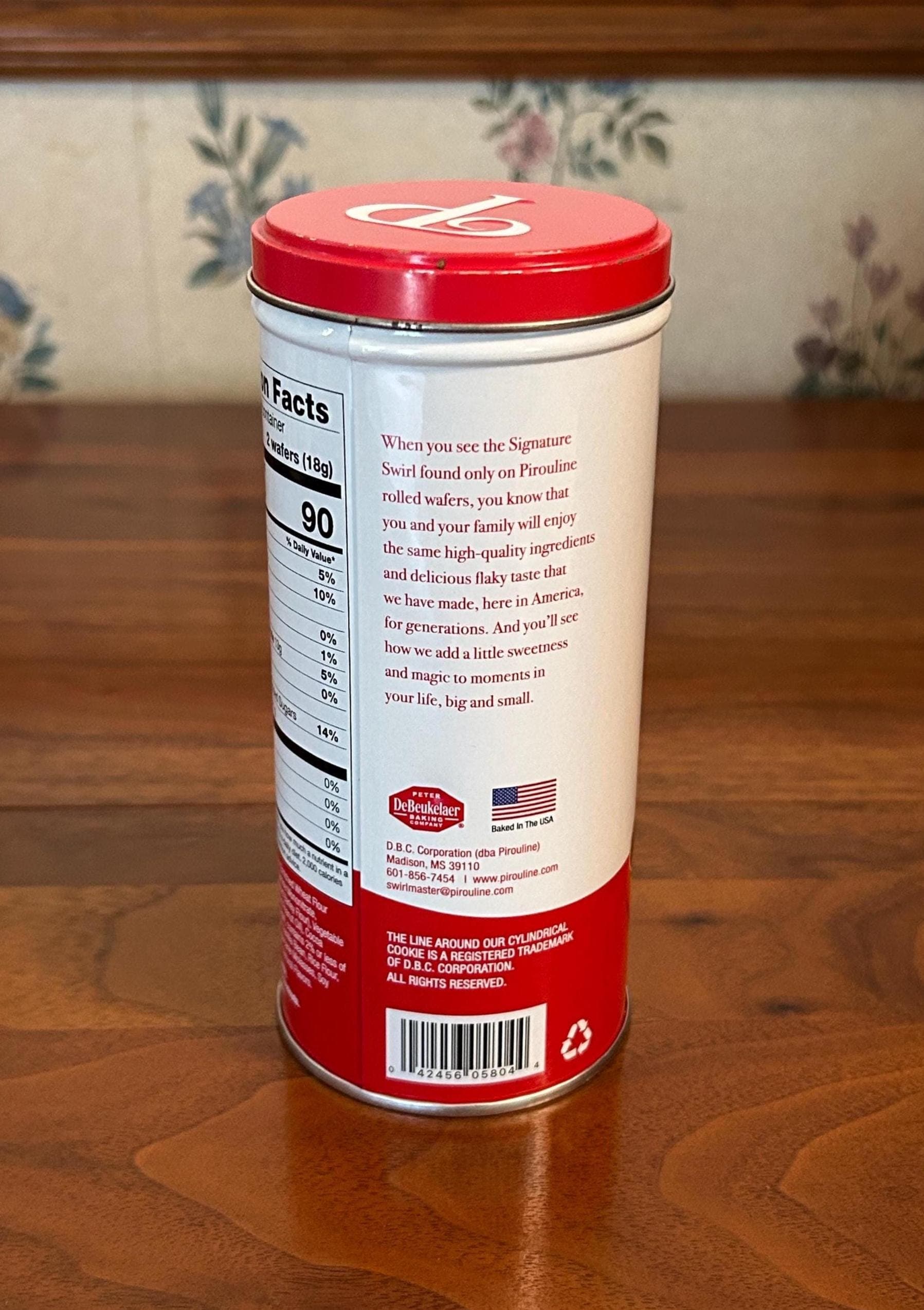 Vintage Prouline Chocolate Hazelnut Wafer Tin 6" Tall - Red Round Cookie Tin