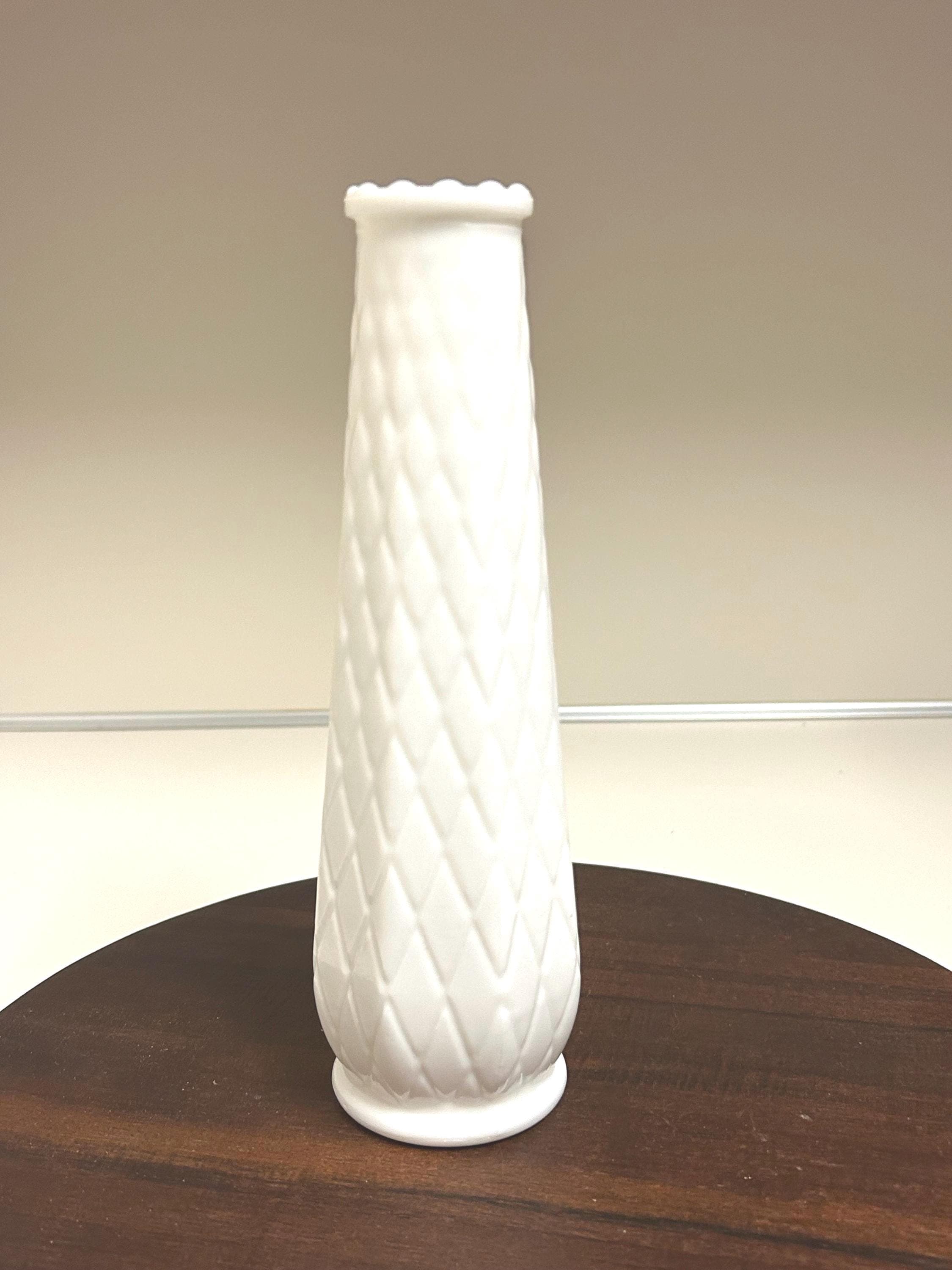 Vintage E.O. Brody Milk Glass Bud Vase: Diamond Quilt Pattern, 1950s Decor