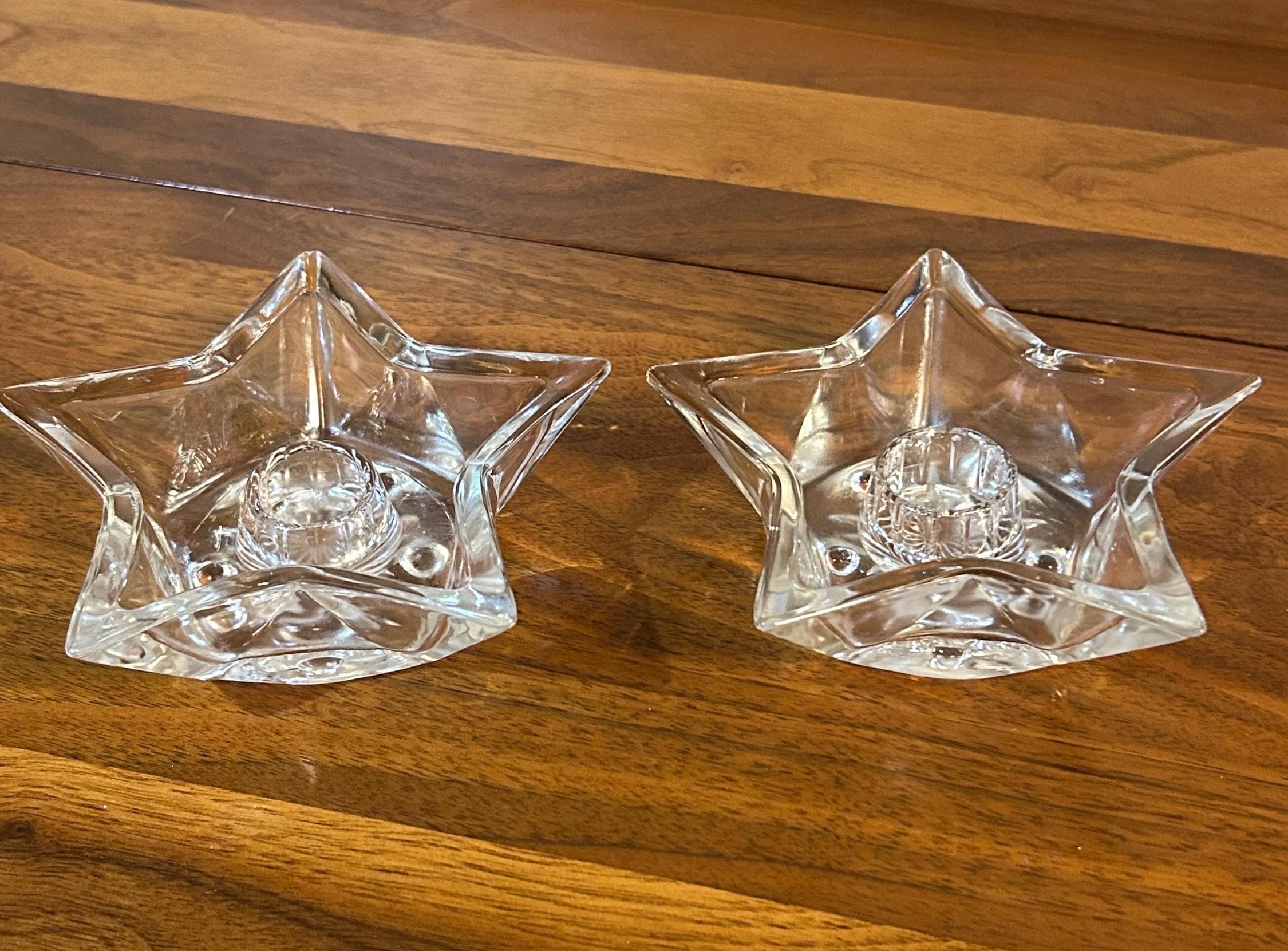 Vintage Glass Star Candleholders 4 1/2" Wide - Set of 2, pointed corners