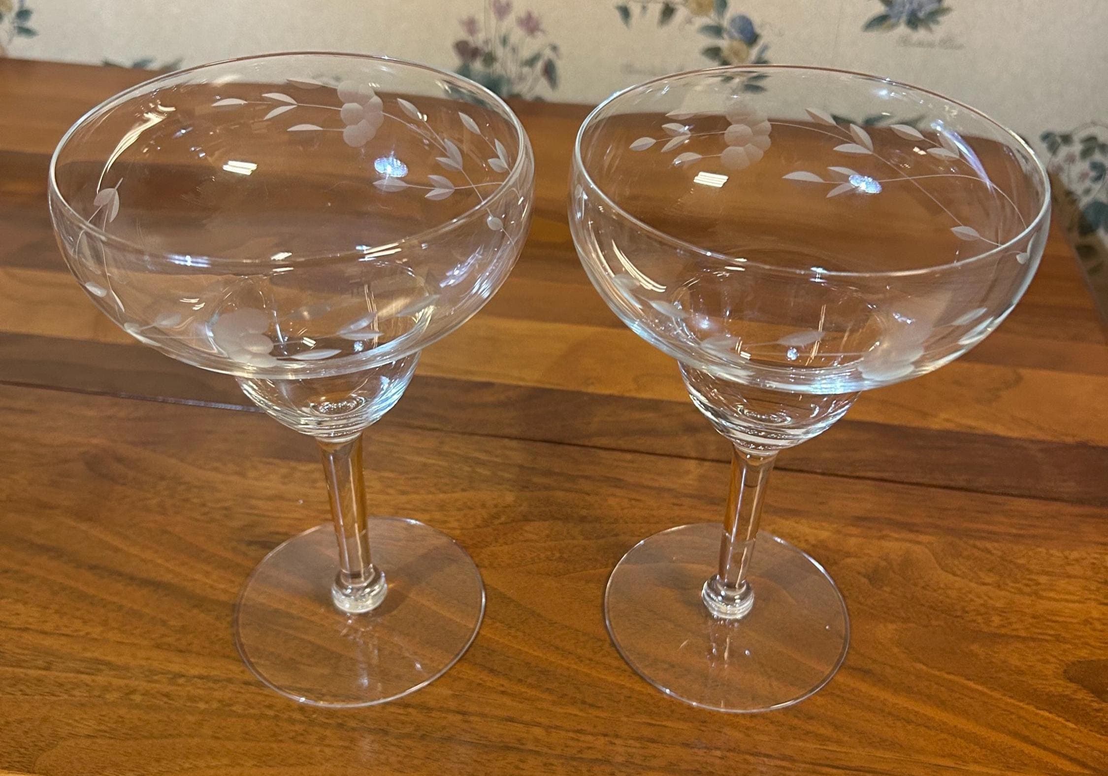 2 Vintage Princess House Heritage Crystal Margarita Glasses 9" tall, long stemmed