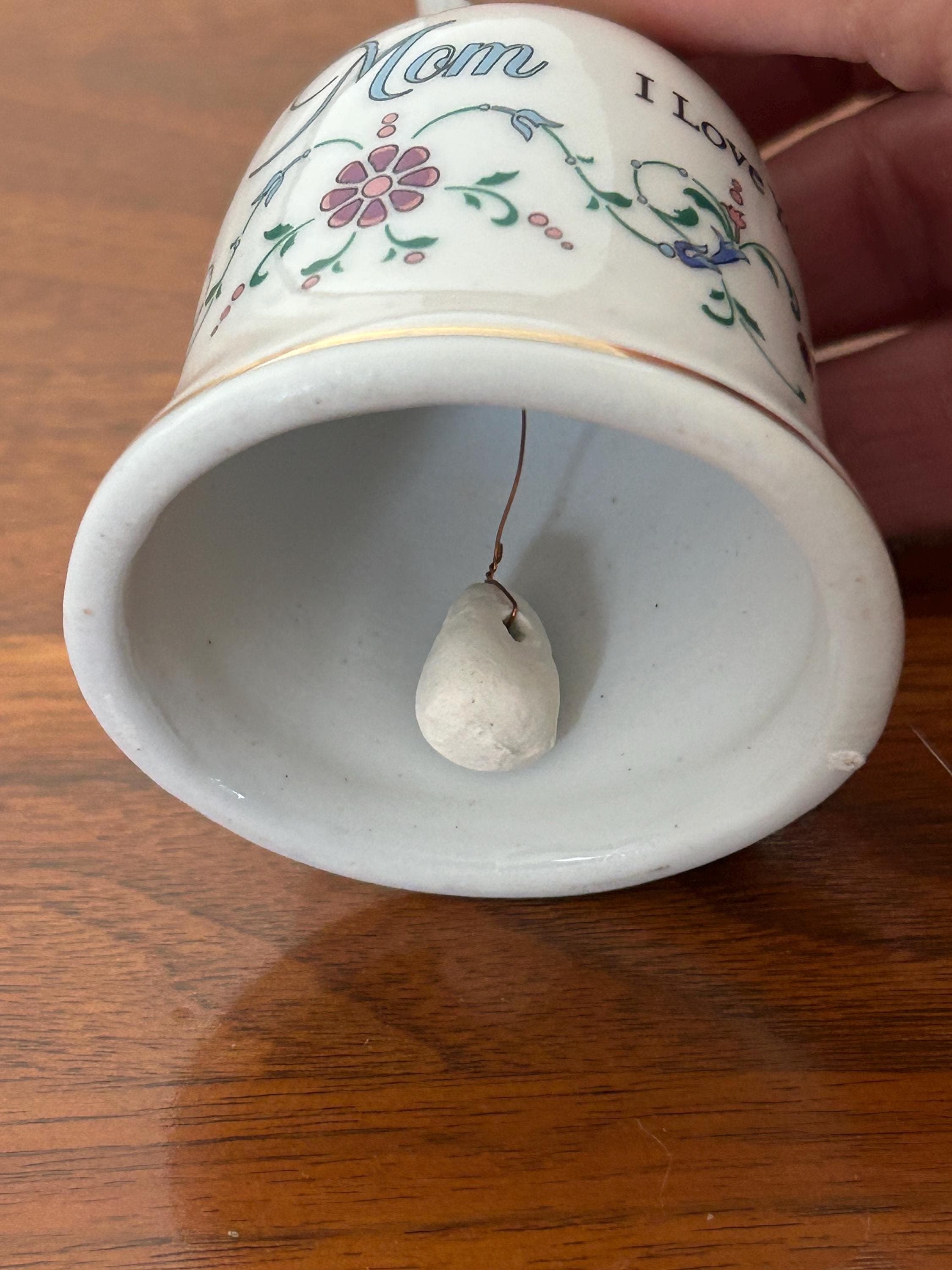 Vintage Ceramic Bell 4" - I Love You Mom - Floral Design