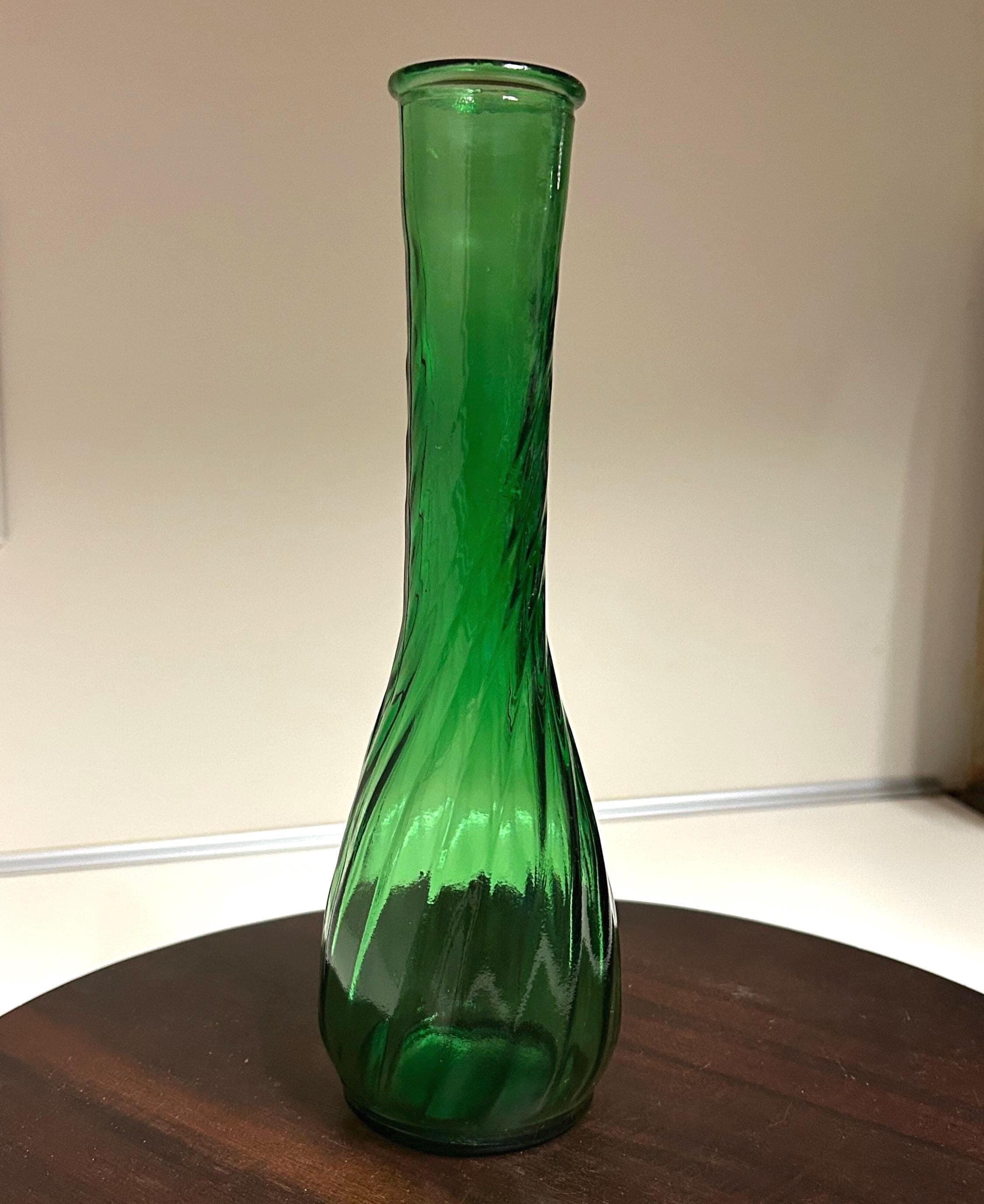 Vintage Emerald Green Glass Swirl Bud Vase - 9"